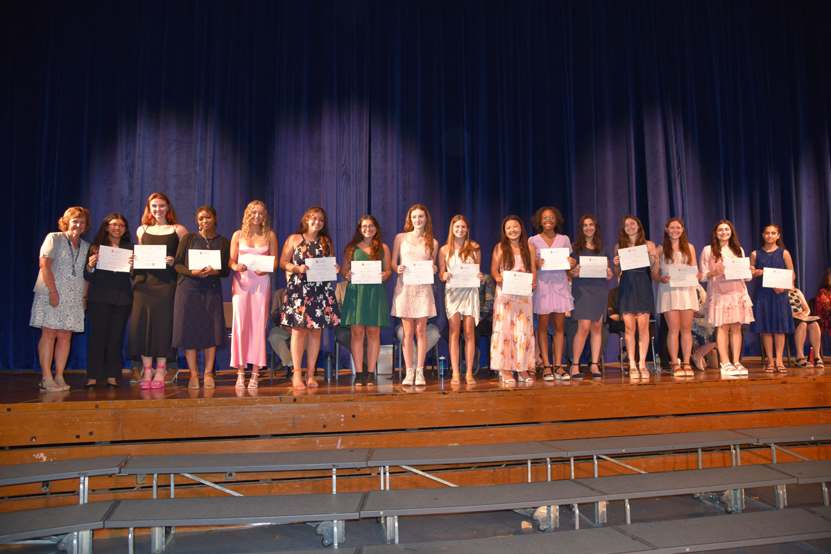 Science Director Teresa Grossane with Huntington's St. John's Women in Science Award winners 