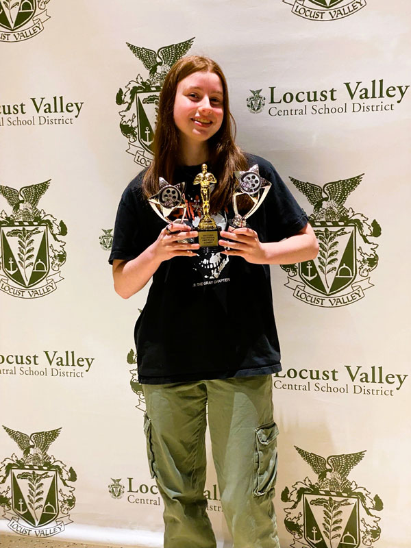  Huntington's Katerina Damiano with her awards at the Locust Valley Film Festival. 