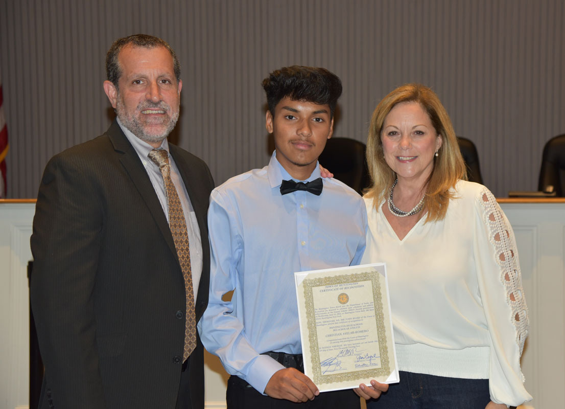 Cristian Avelar Romero with Supt. Jim Polansky and Councilwoman Joan Cergol 