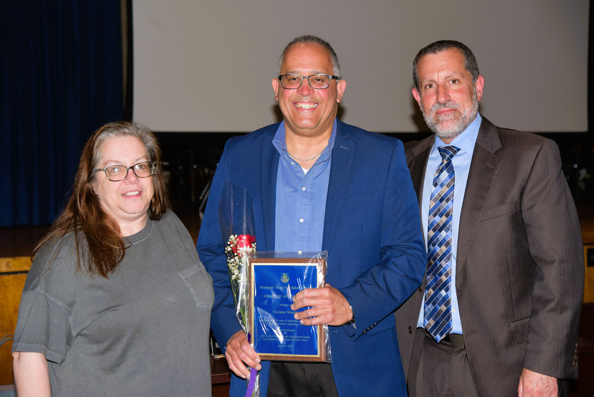 Retiring school psychologist Giovanni Mendez with BOE President Christine Biernacki and Supt. James W. Polansky (1)