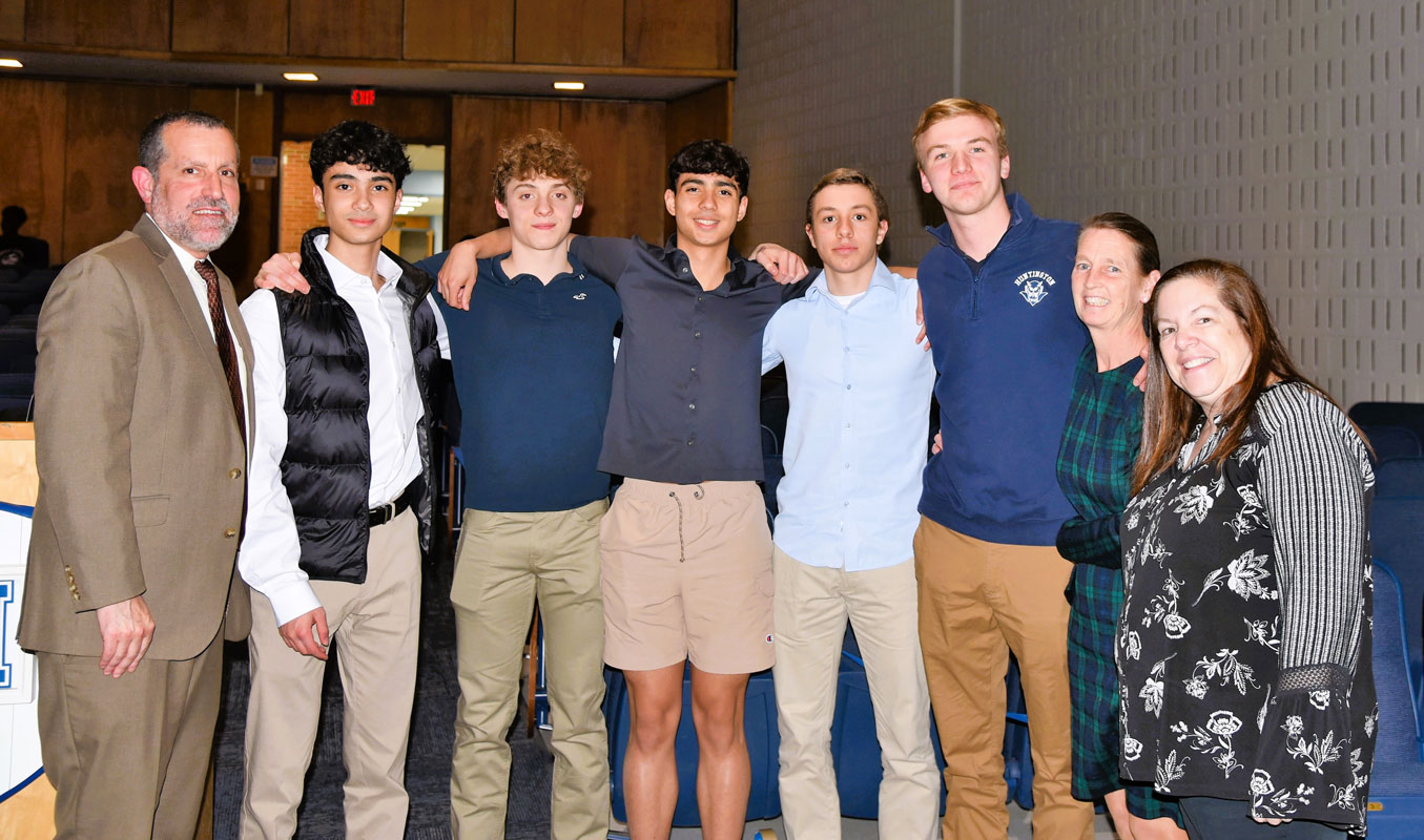 Huntington's All-State swimmers with Supt. Jim Polansky and BOE President Christine Biernacki.