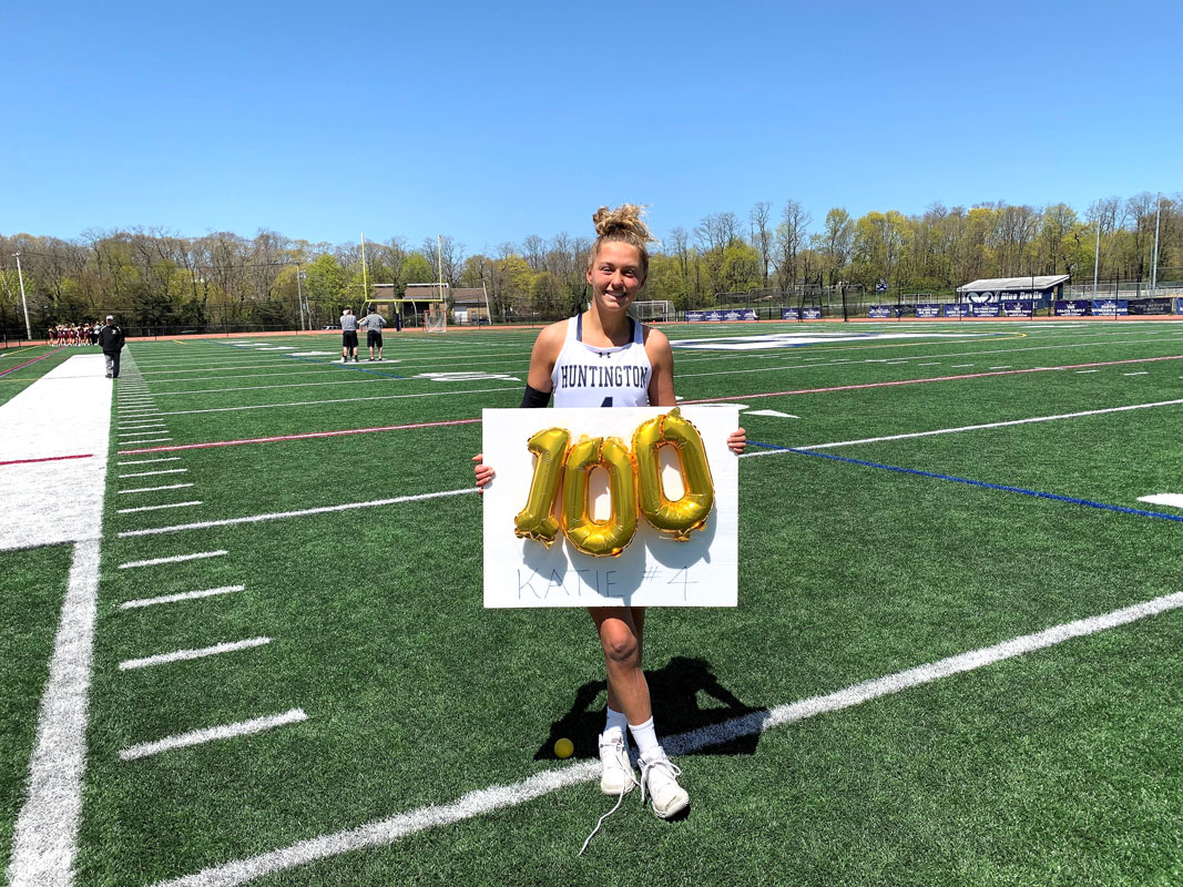 Katie Browne reaching a scoring milestone last Saturday.