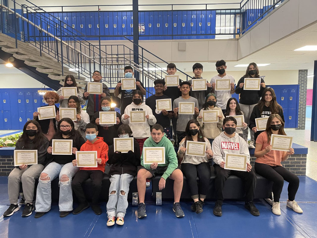 Finley eighth grade recipients of the On a Roll Award.