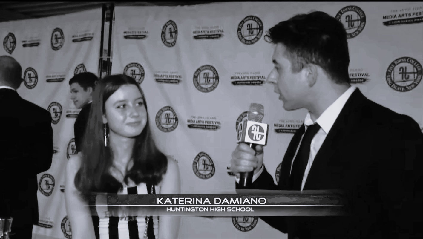 Katerina Damiano gets interviewed following the award ceremony 
