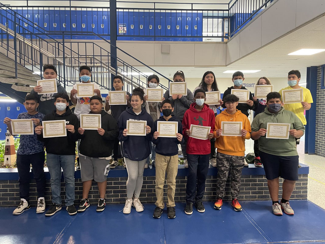  Finley seventh grade recipients of the On a Roll Award. 