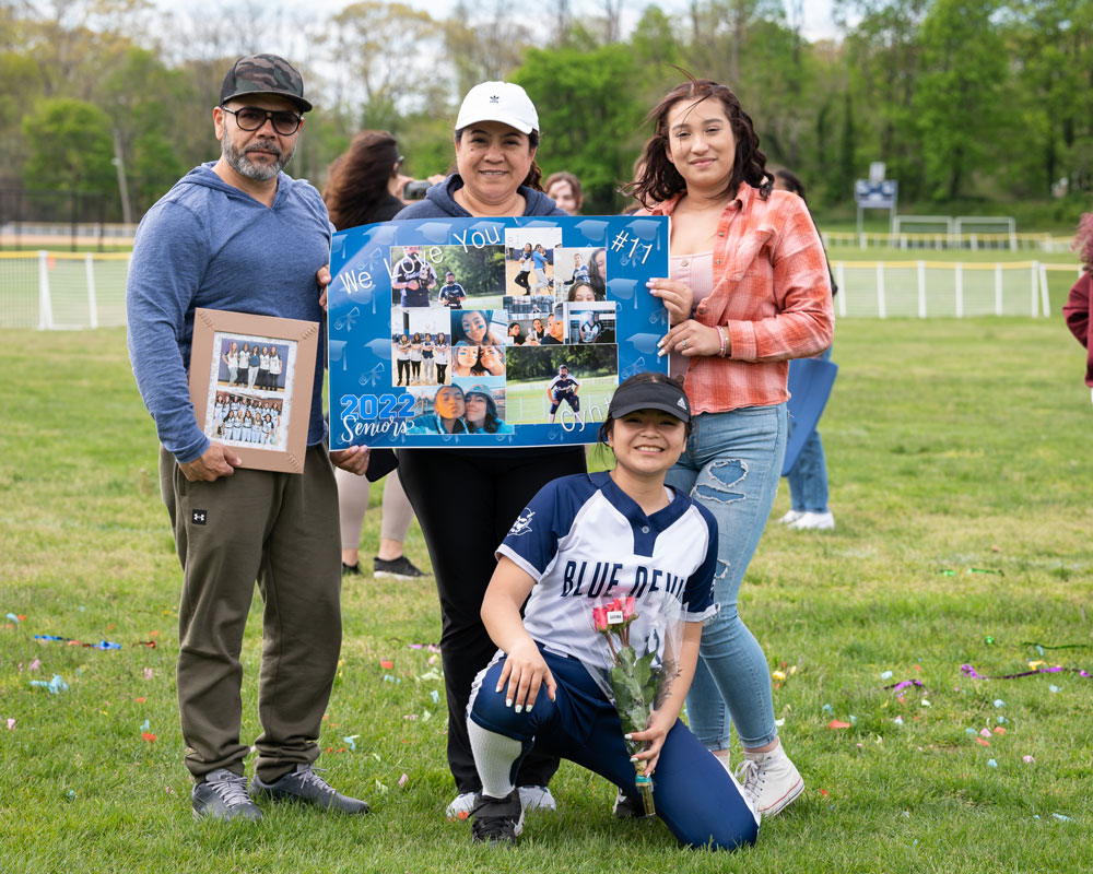 Cynthia Contreras and her family on Blue Devil Senior Day. (Darin Reed photo.)