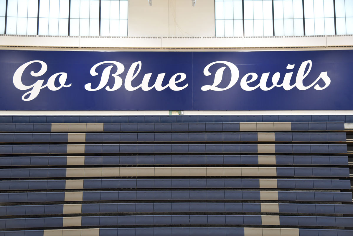 A colorful new 40 foot long banner has been installed over the home bleachers 