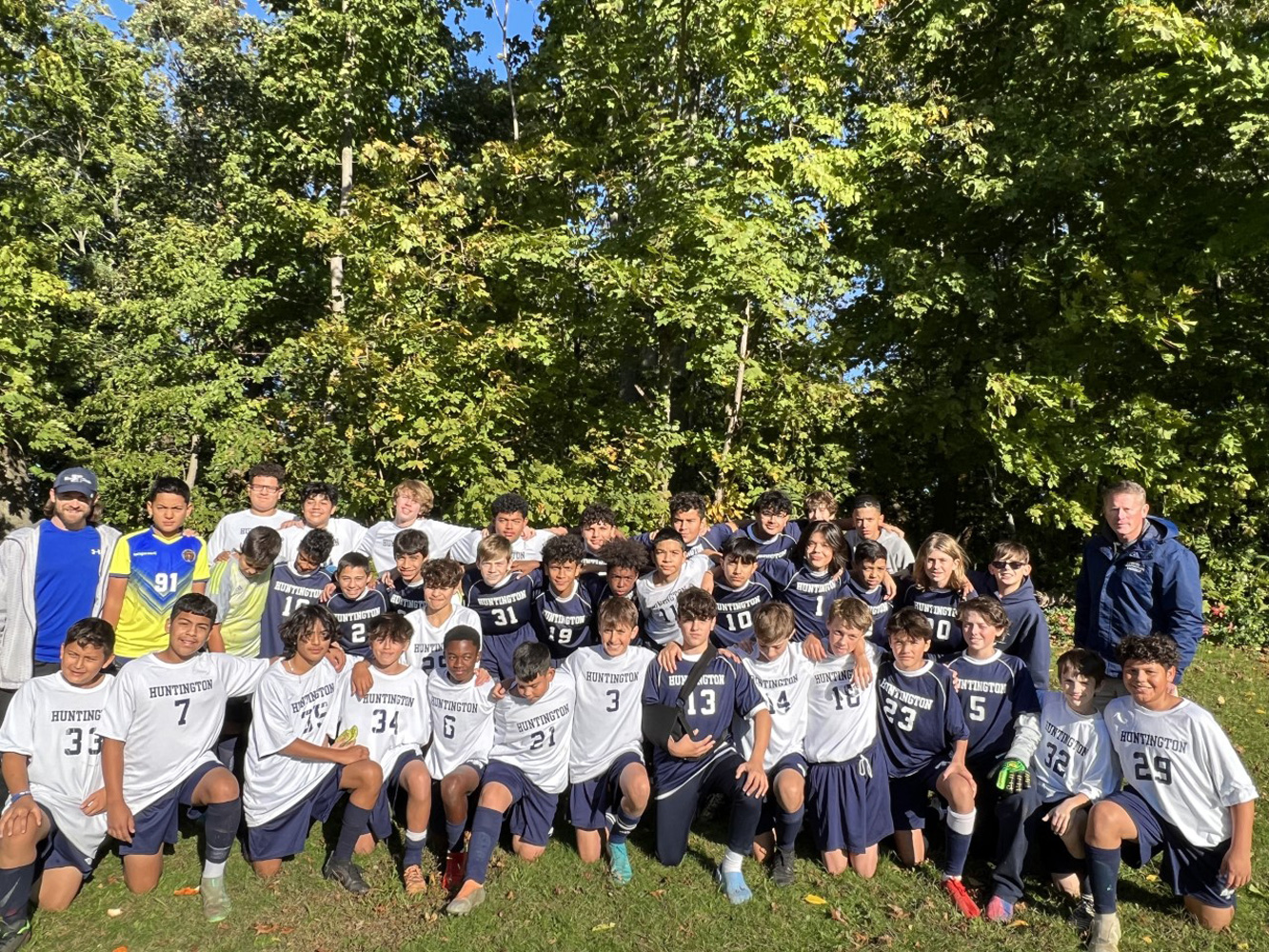  Coaches Alex Nelson and Travis Smith with the two Finley boys' soccer teams.  
