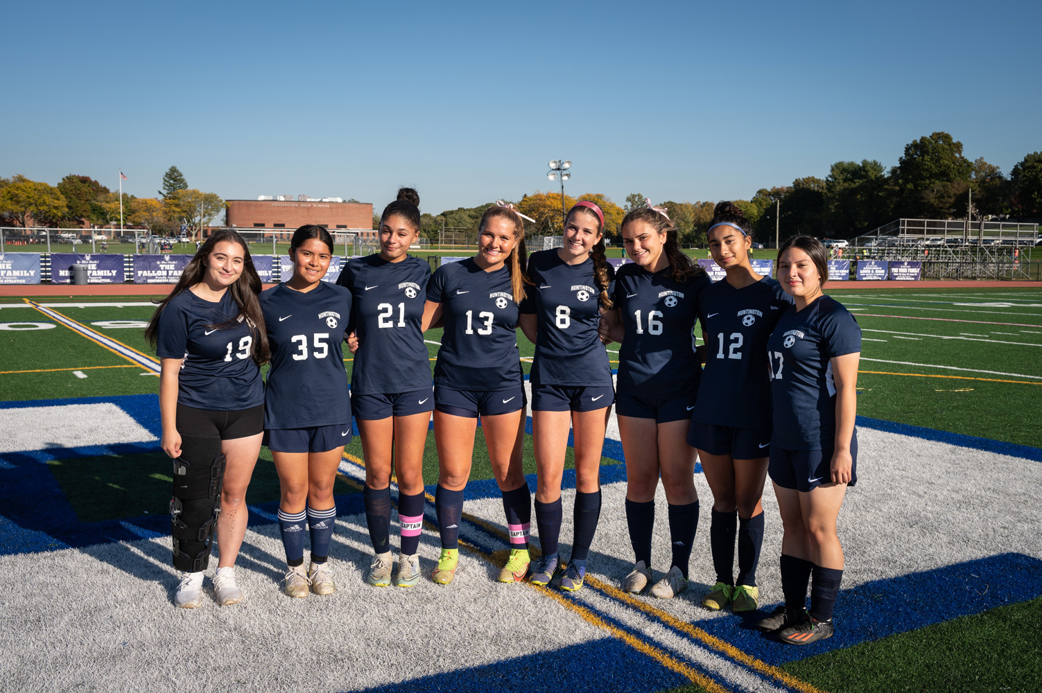 The Huntington girls' soccer team's spectacular eight seniors. (Darin Reed photo.)