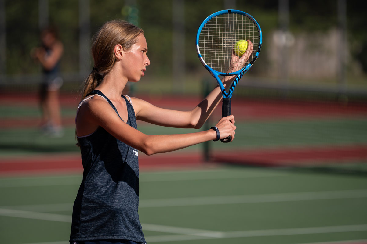 Freshman Mia Kaufman was All-County in singles play. (Darin Reed photo.)