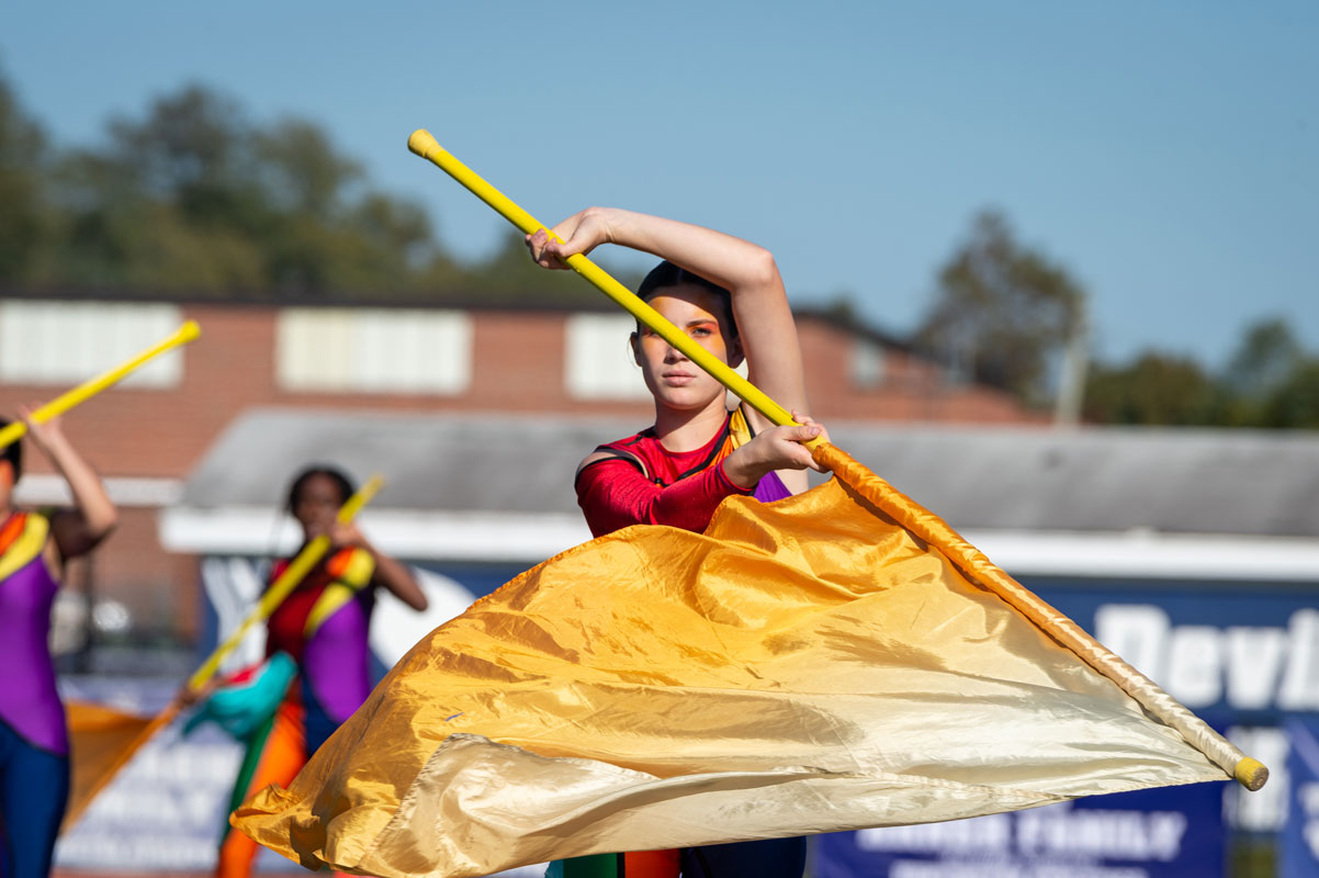 The band's color guard will be on the field in Syracuse. (Darin Reed photo.)