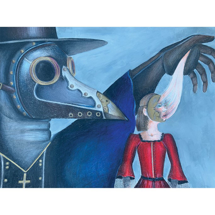 Natalie Parrot's colored pencil and gouache paint artwork titled Extraction. 