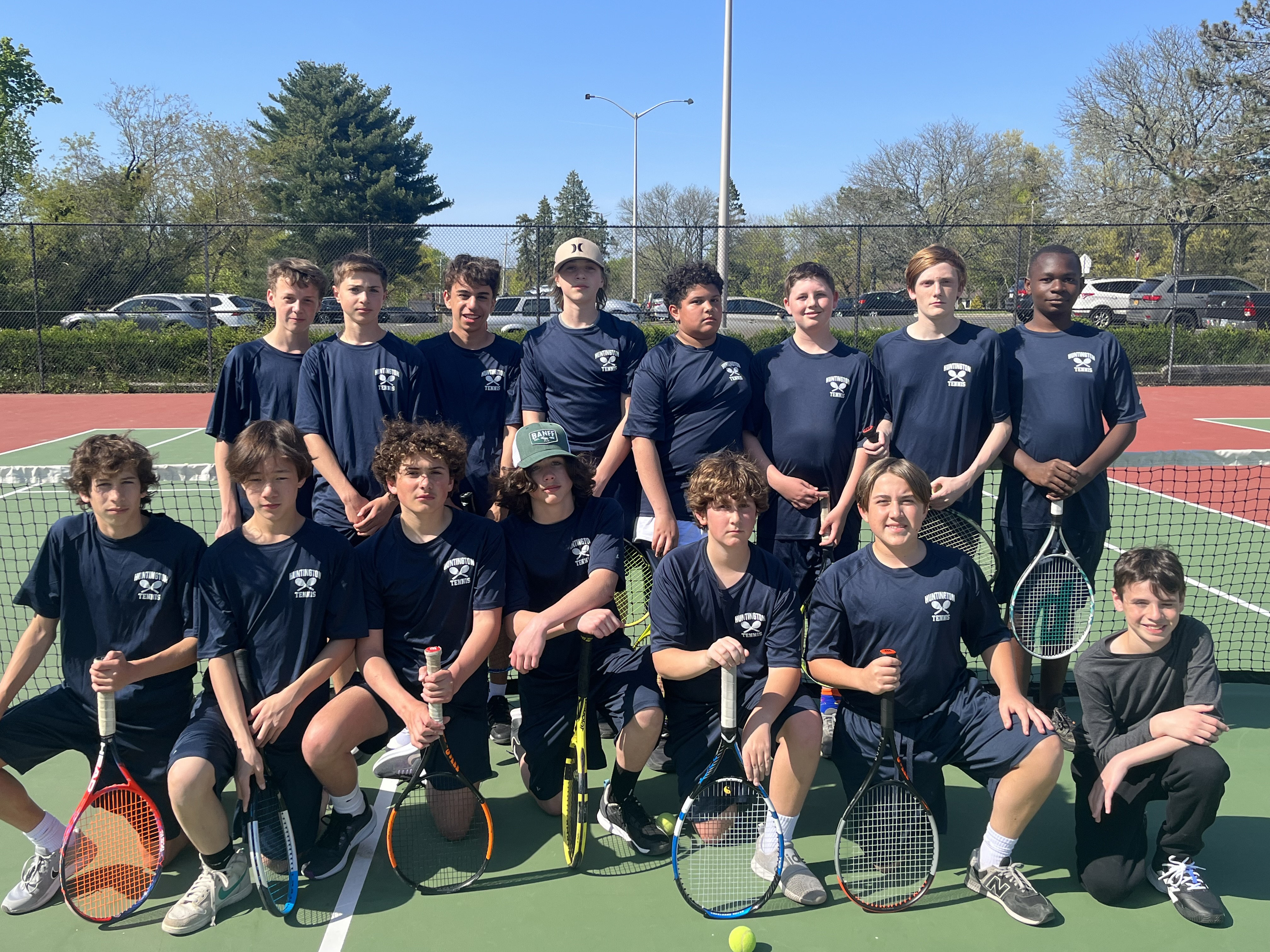  The 2023 Finley Middle School boys' tennis team on its home courts.  