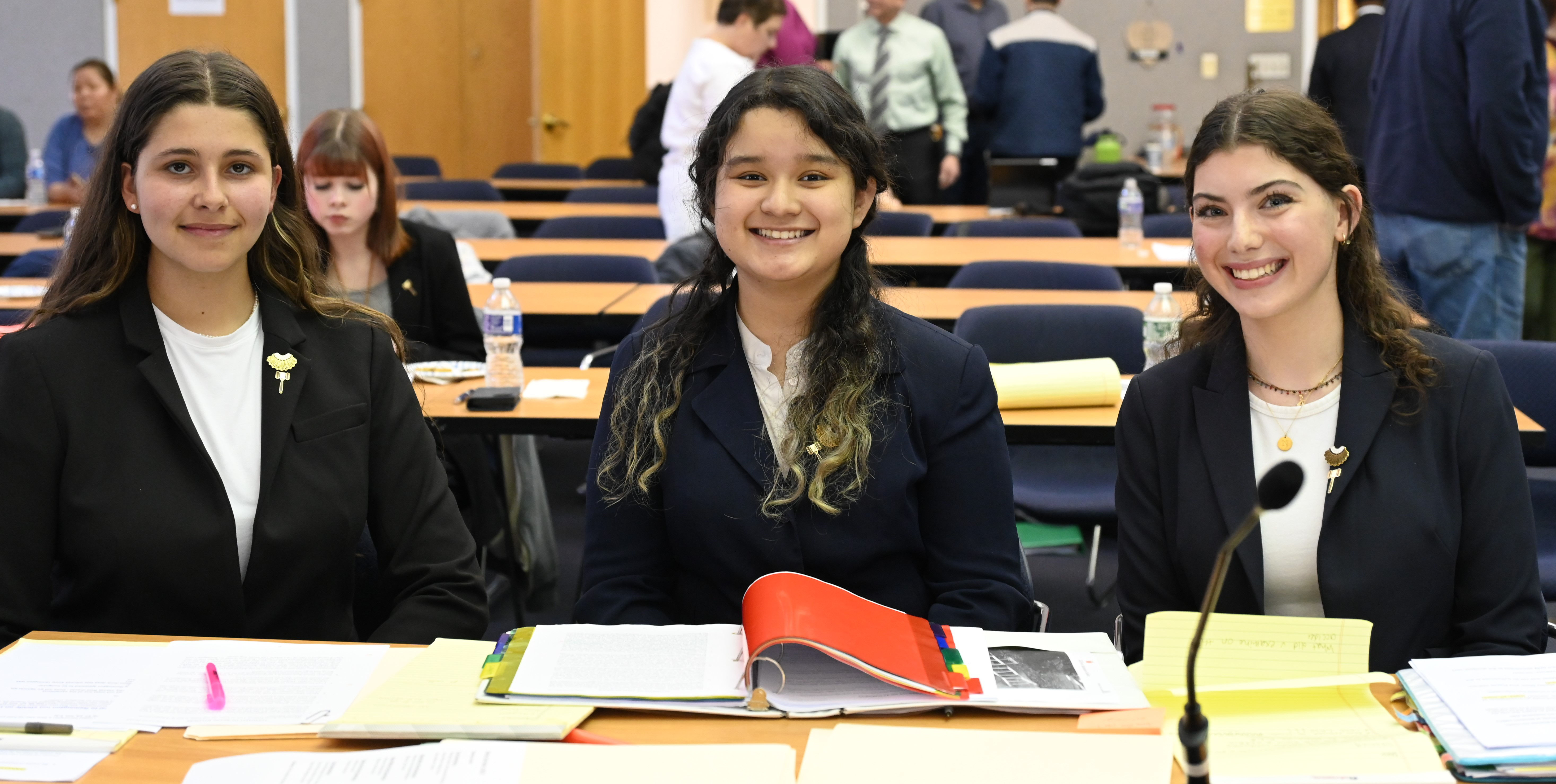 Blue Devil mock trial attorneys Isabella Careccia-Johnson and Angie Hernandez-Ramos 