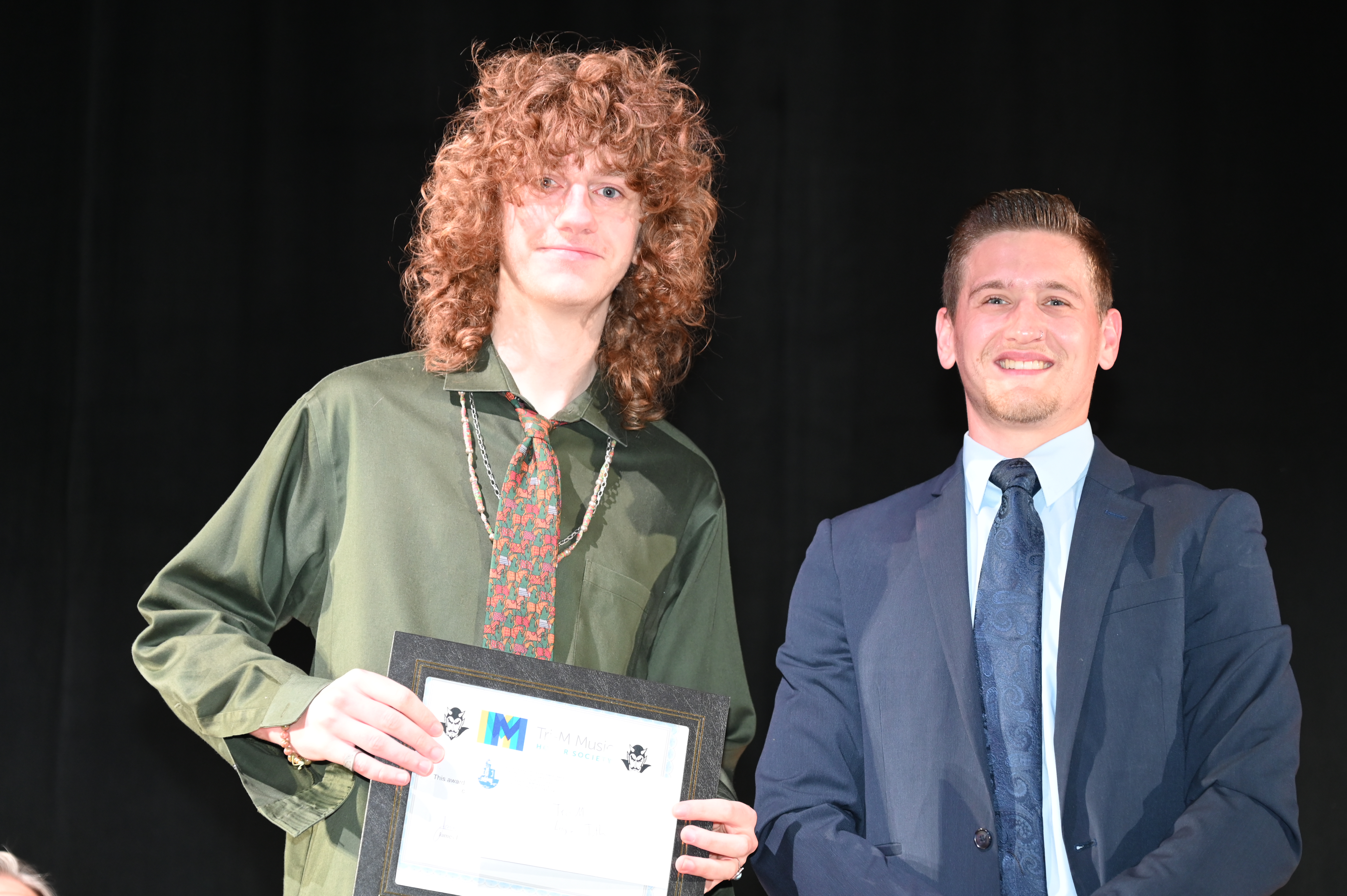  Tri-M Music Leadership Award recipient Logan Toth with teacher Andre Rizzuto   