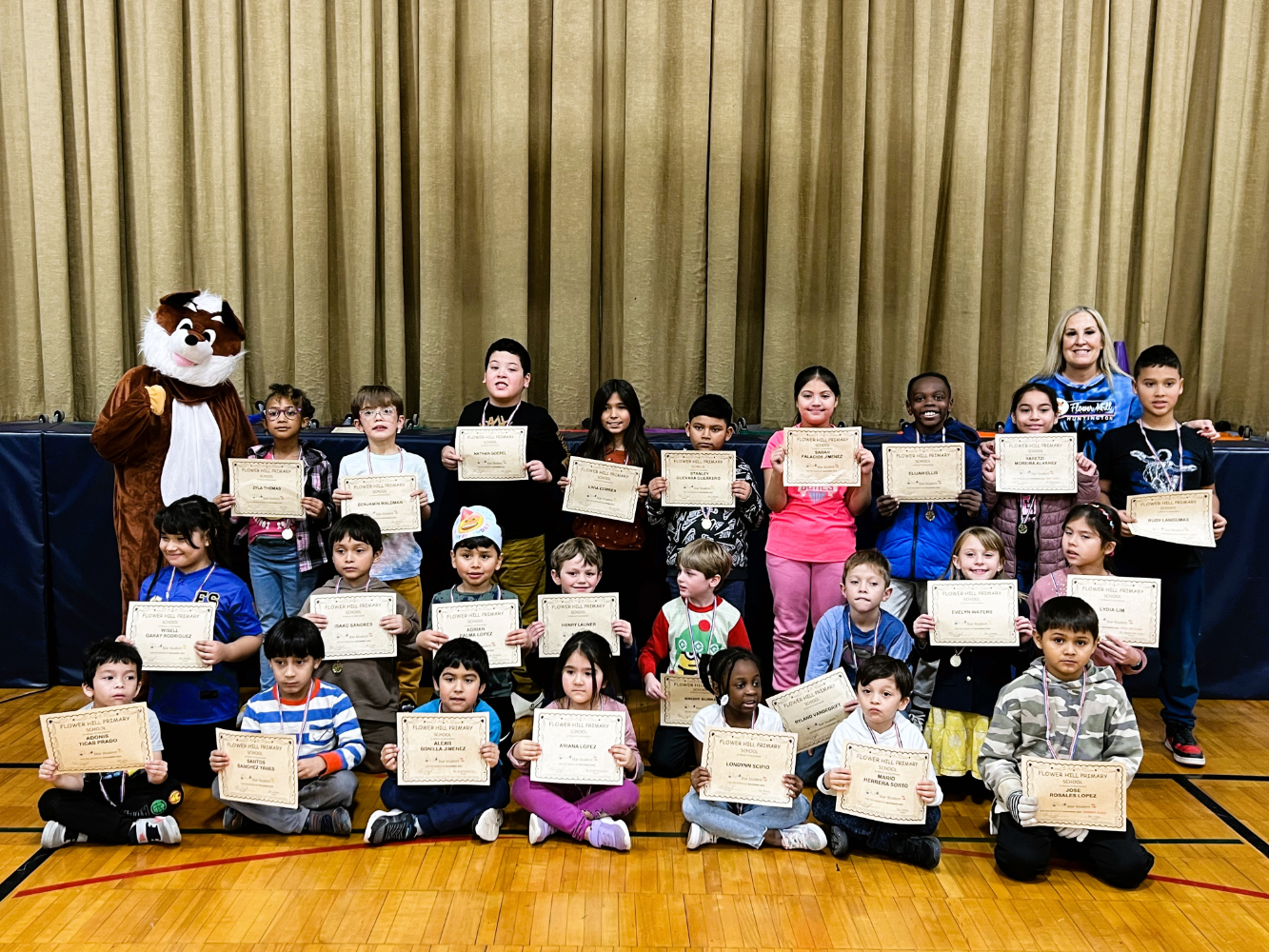  Principal Cindy Siegel with Flower Hill's November Star Student Award recipients.  