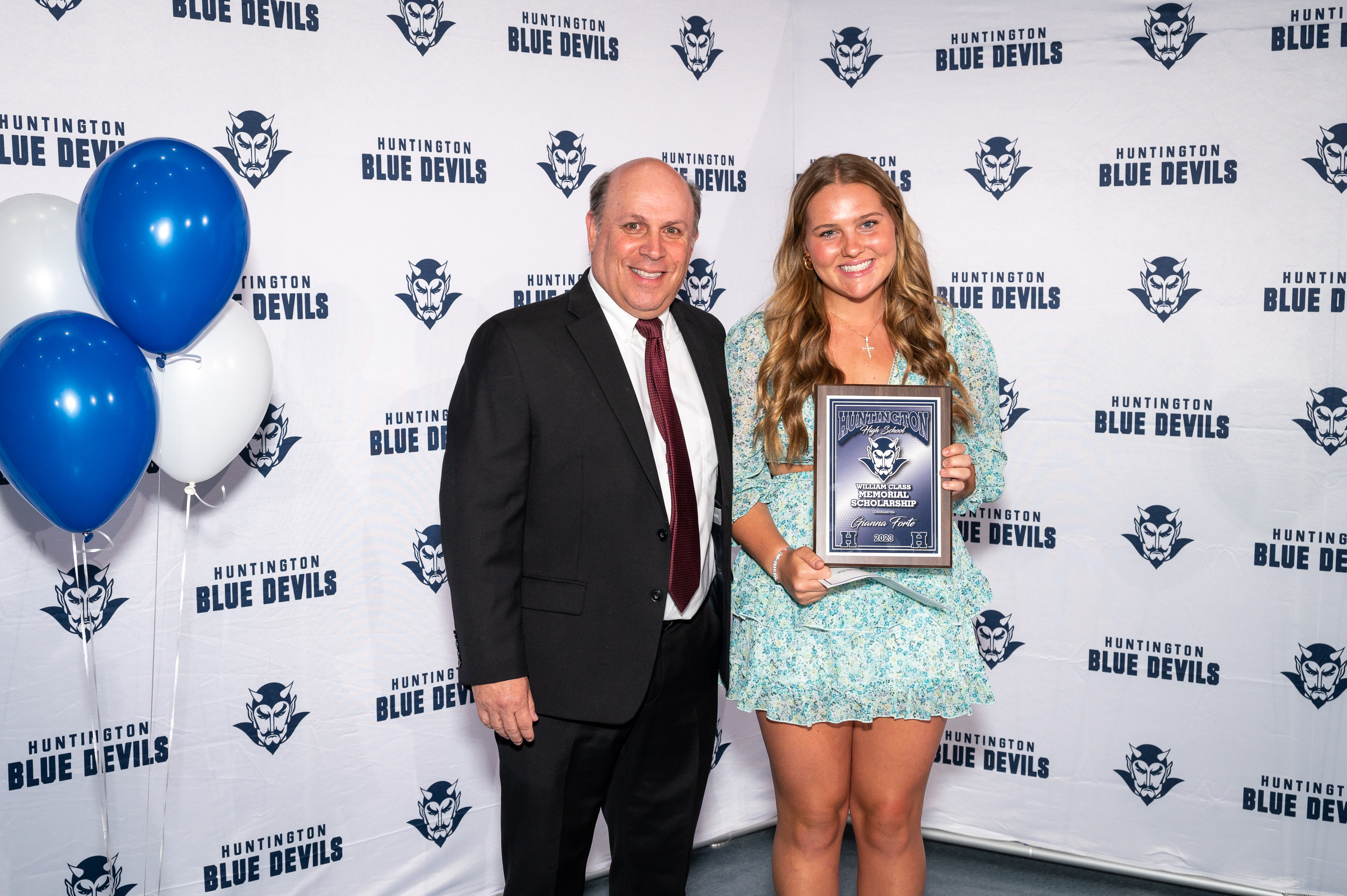 William Class Memorial Scholarship recipient Gianna Forte with athletic director Jim Hoops. (Darin Reed photo.)