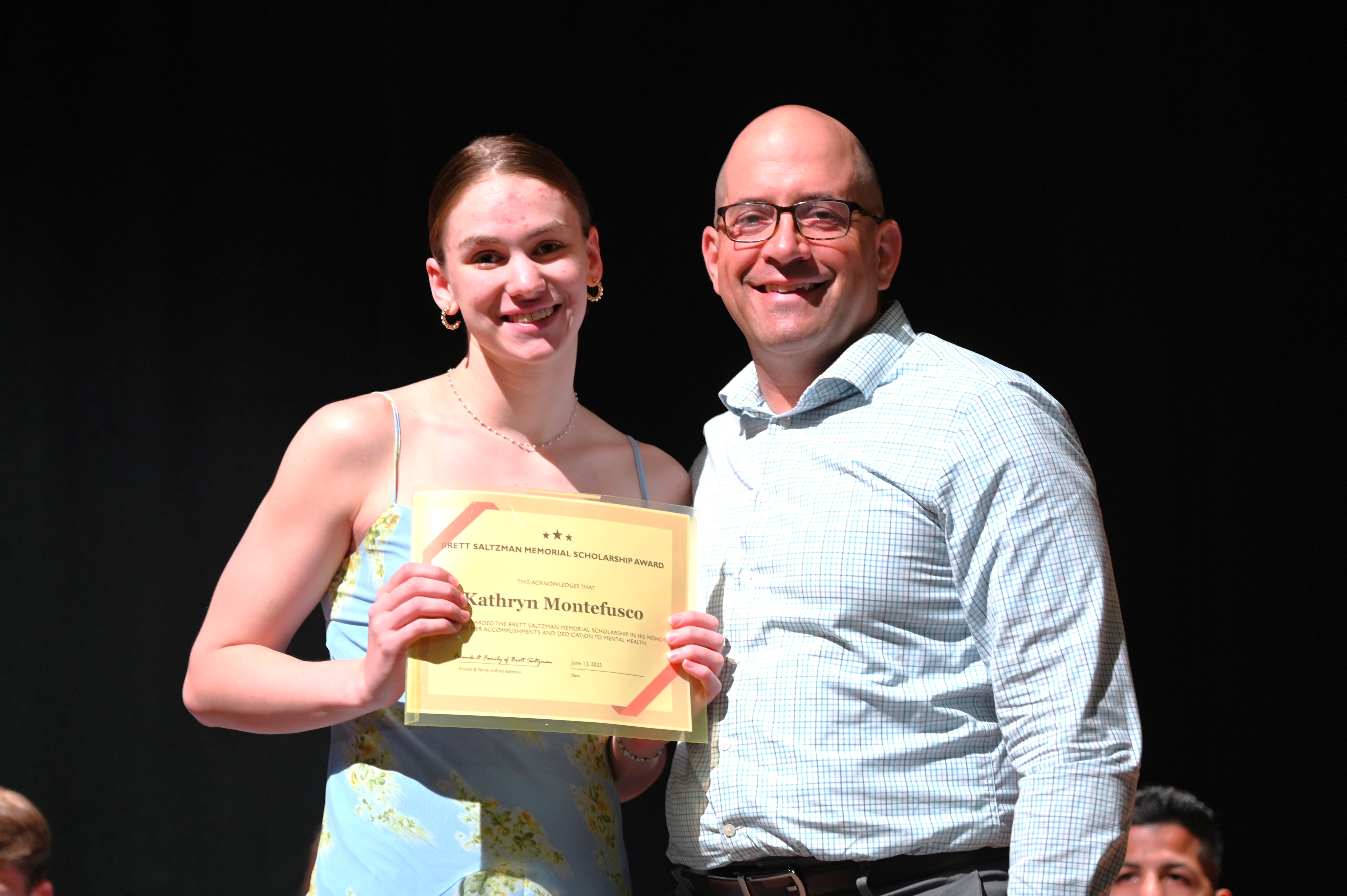  Brett Saltzman Scholarship recipient Kathryn Montefusco with Jeanpierre Caramanica (1)  