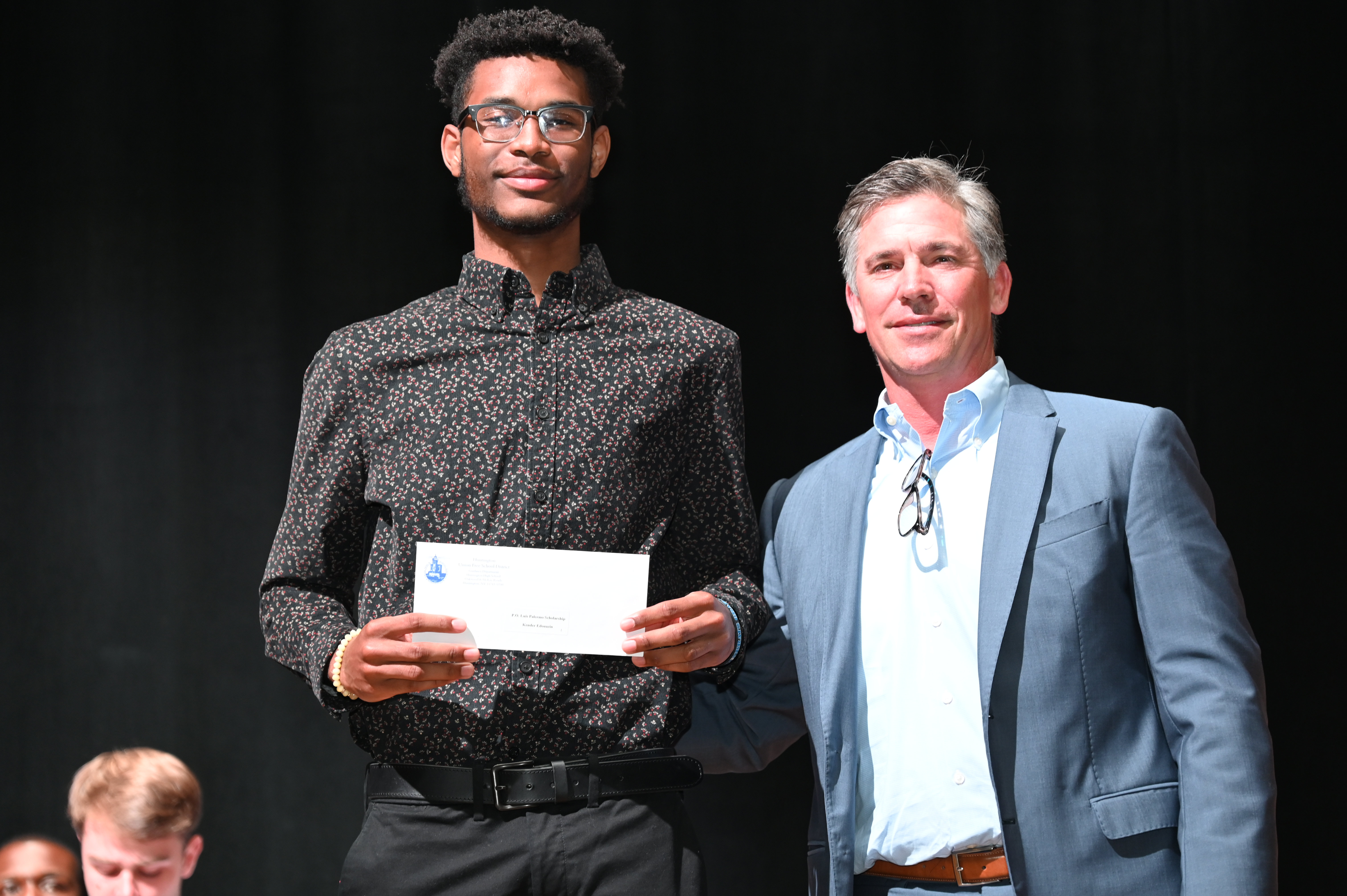  Nassau Police Scholarship recipient Kender Edouazin with Michael Marinello   