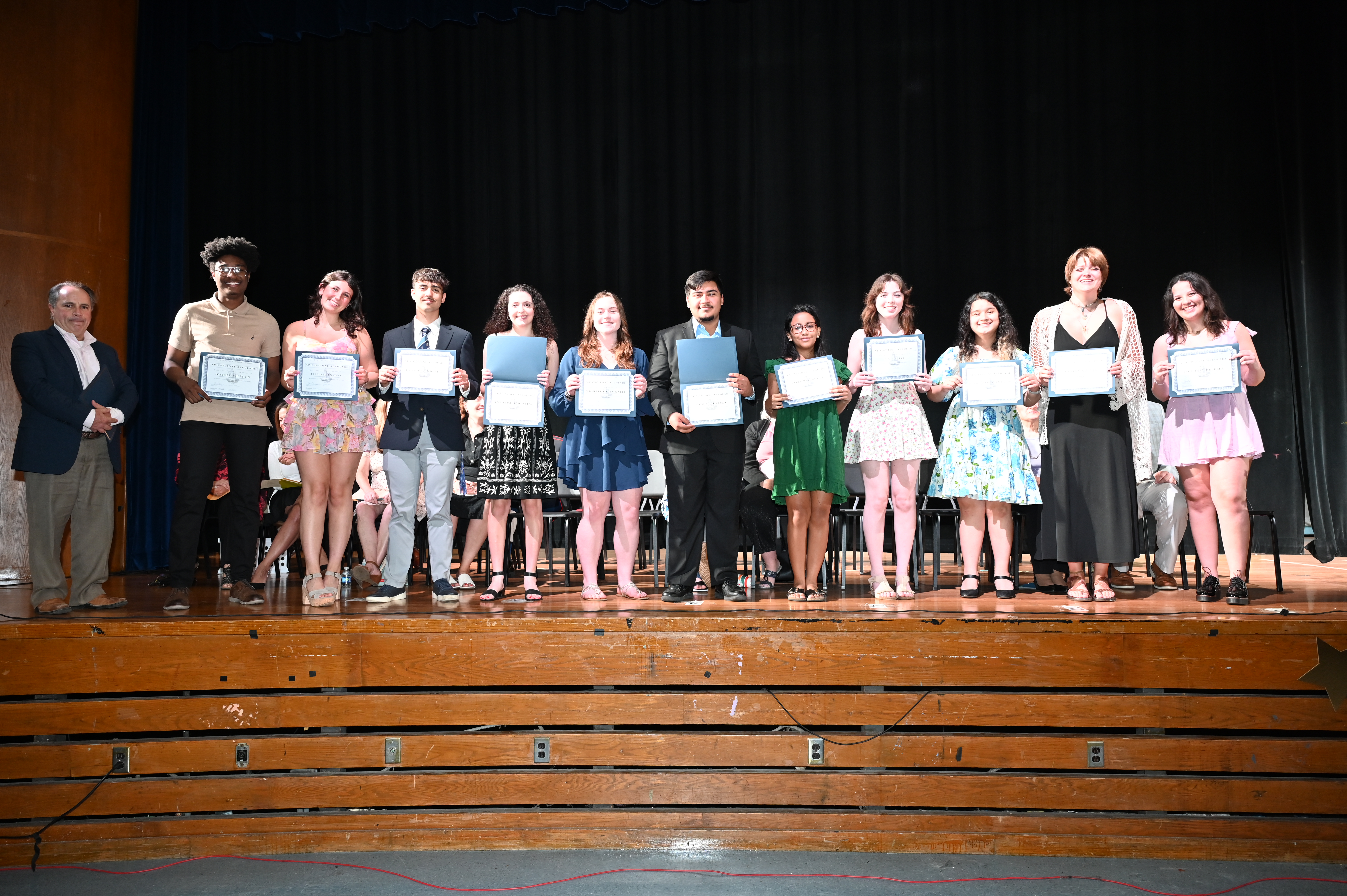  AP Capstone Achievement Award recipients with Chairman of Humanities Joseph Leavy   