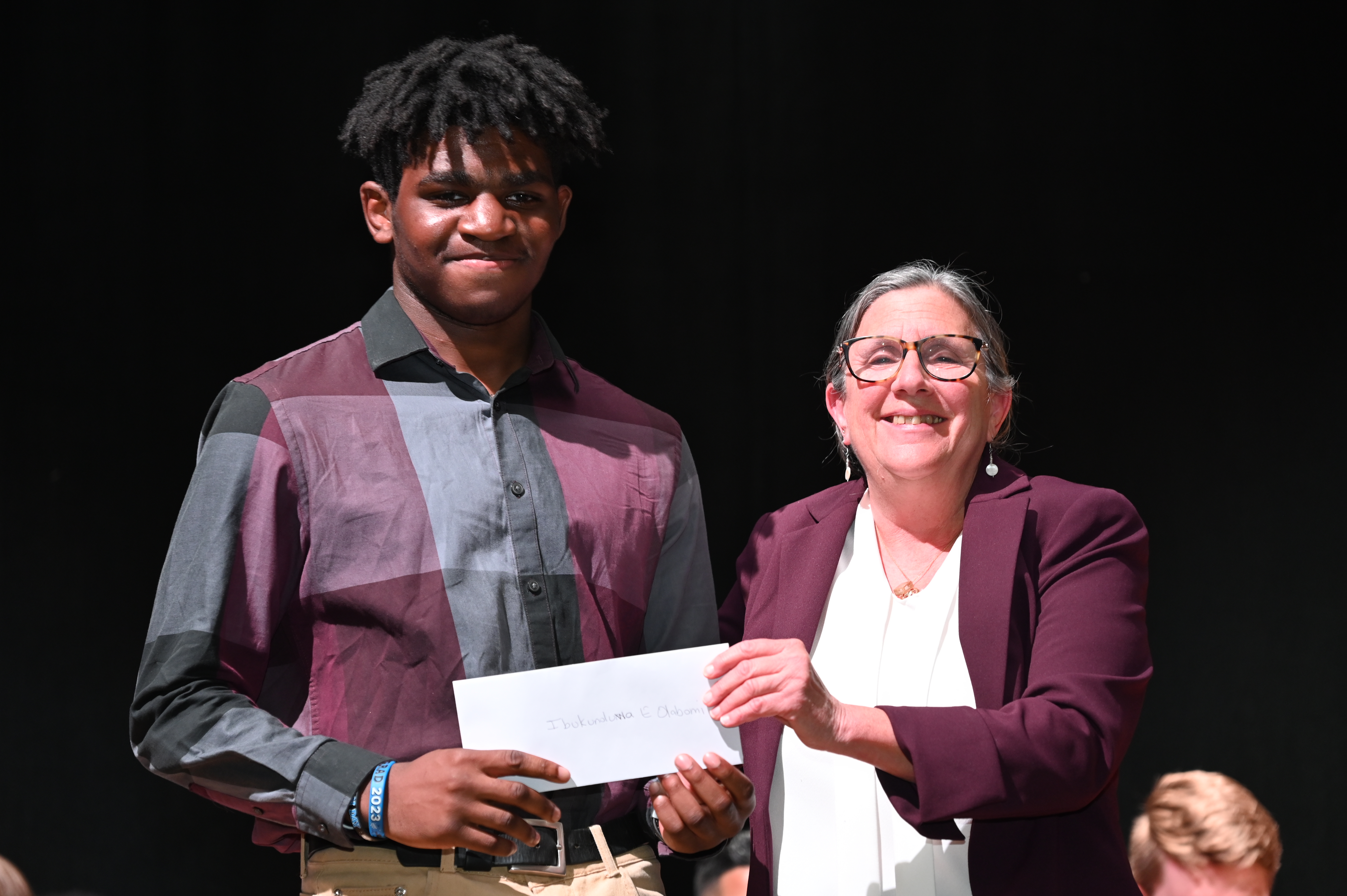  Joseph Martone Memorial Scholarship recipient Ibukunoluwa Olabomi with Debbie Rimler.    