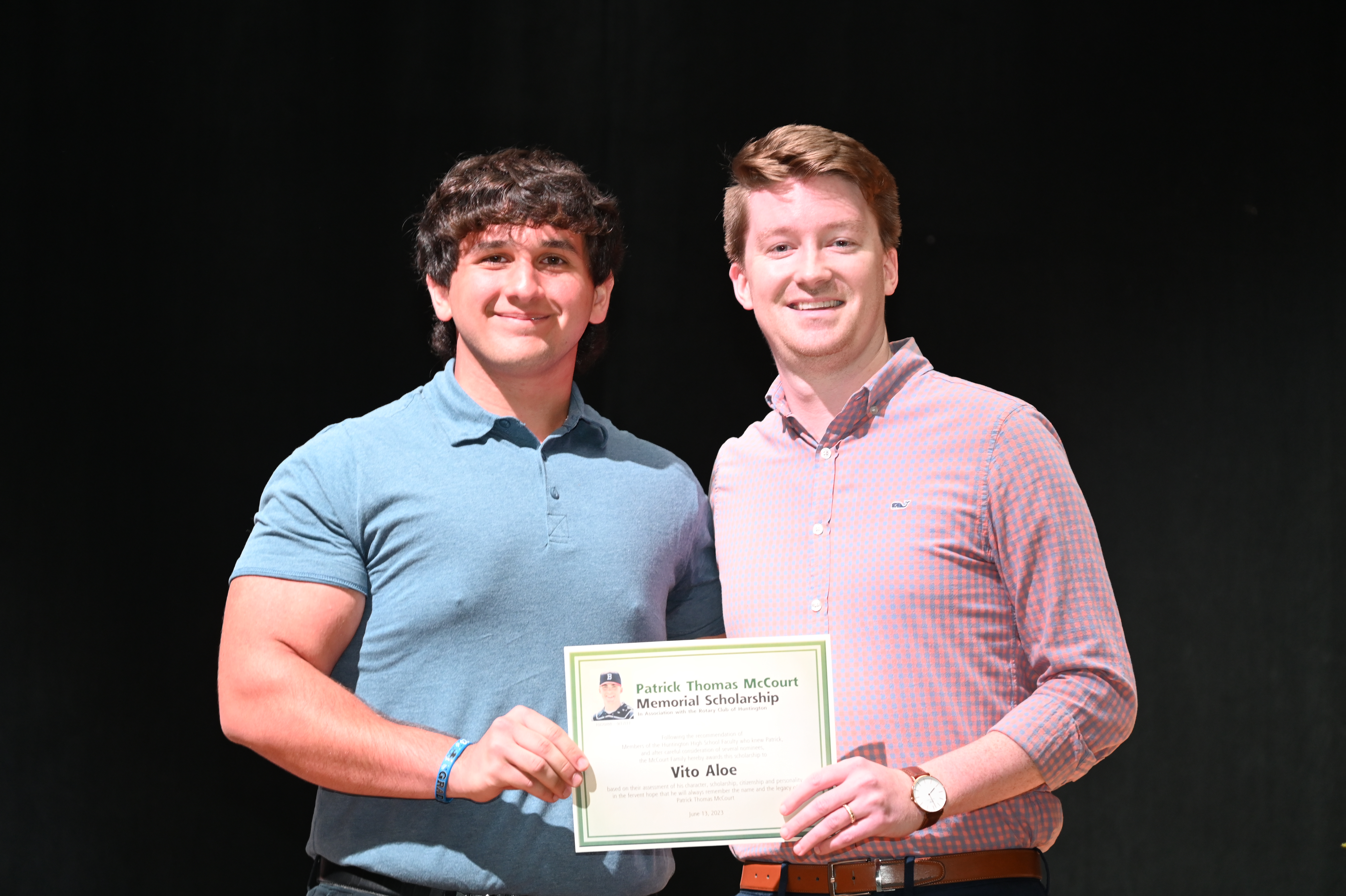 Patrick McCourt Scholarship recipient Vito Aloe with Michael McCourt (3)  