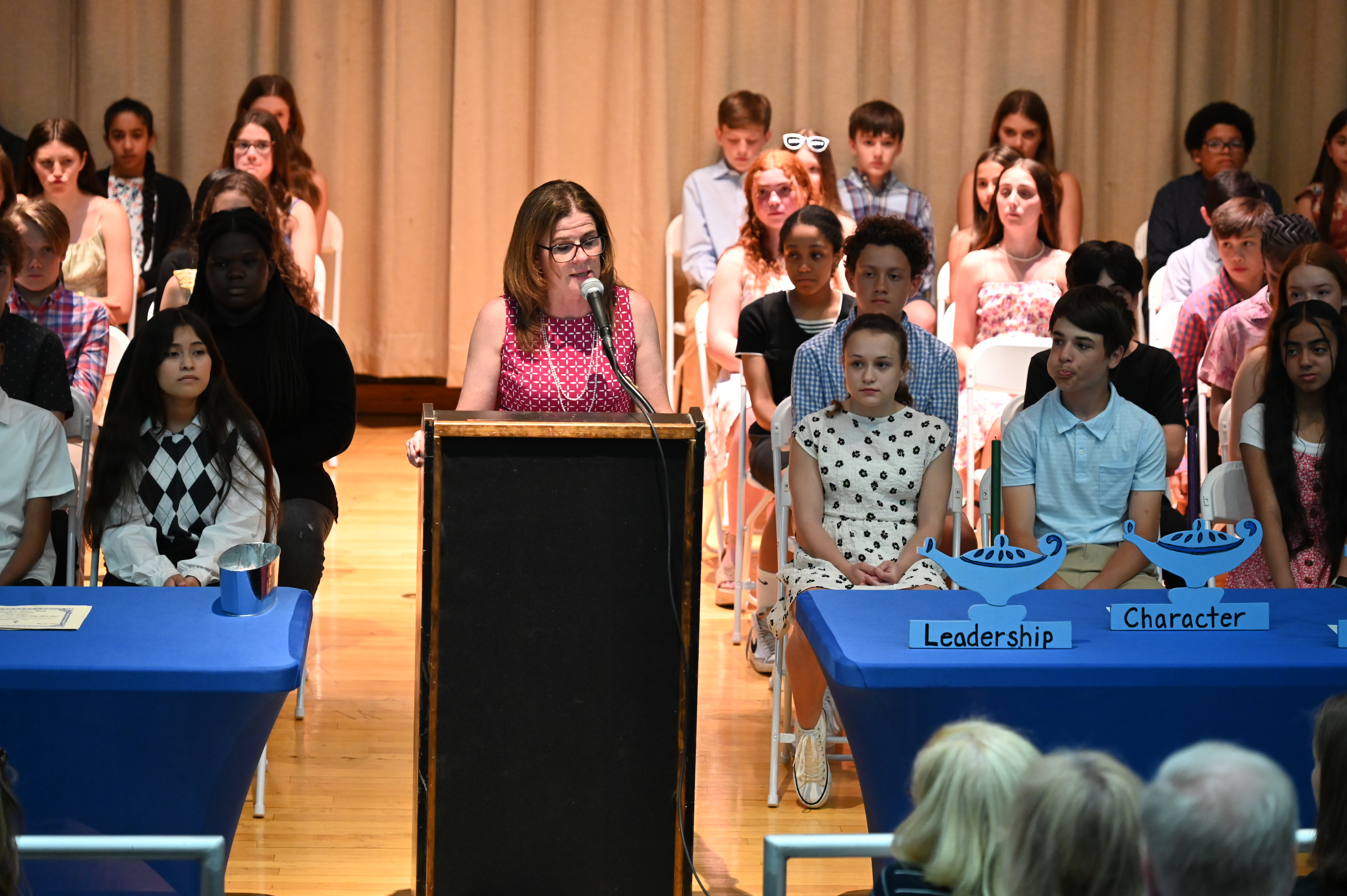  Finley Principal Traci Roethel address the induction ceremony crowd.  