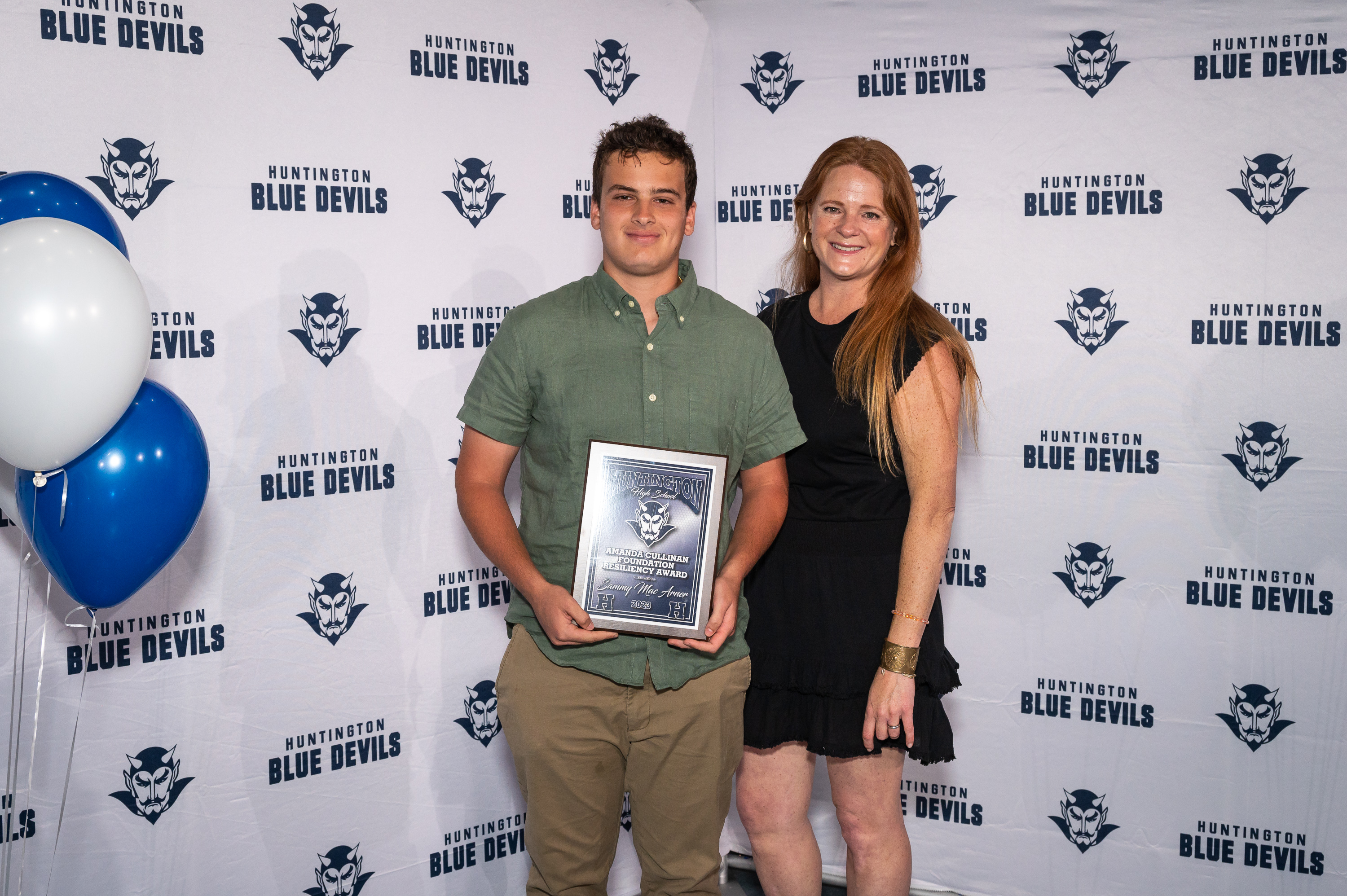  Amanda Cullinan Resiliency Scholarship Award recipient SammyMac Arner with Erin Zammett-Ruddy.  