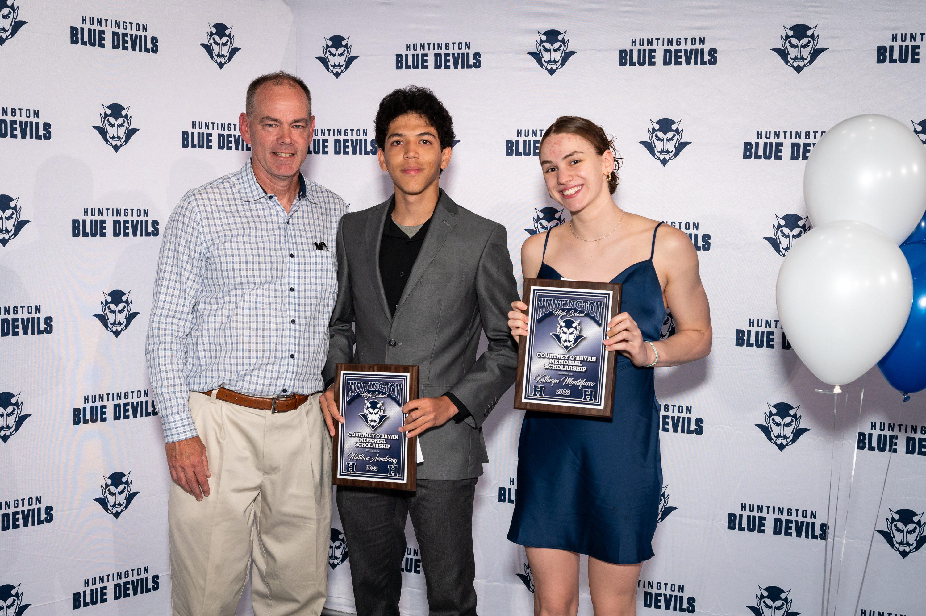  Courtney O'Bryan Scholarship Award recipients Matthew Armstrong and Kathryn Montefusco with Bill O'Bryan. (Darin Reed photo.)  