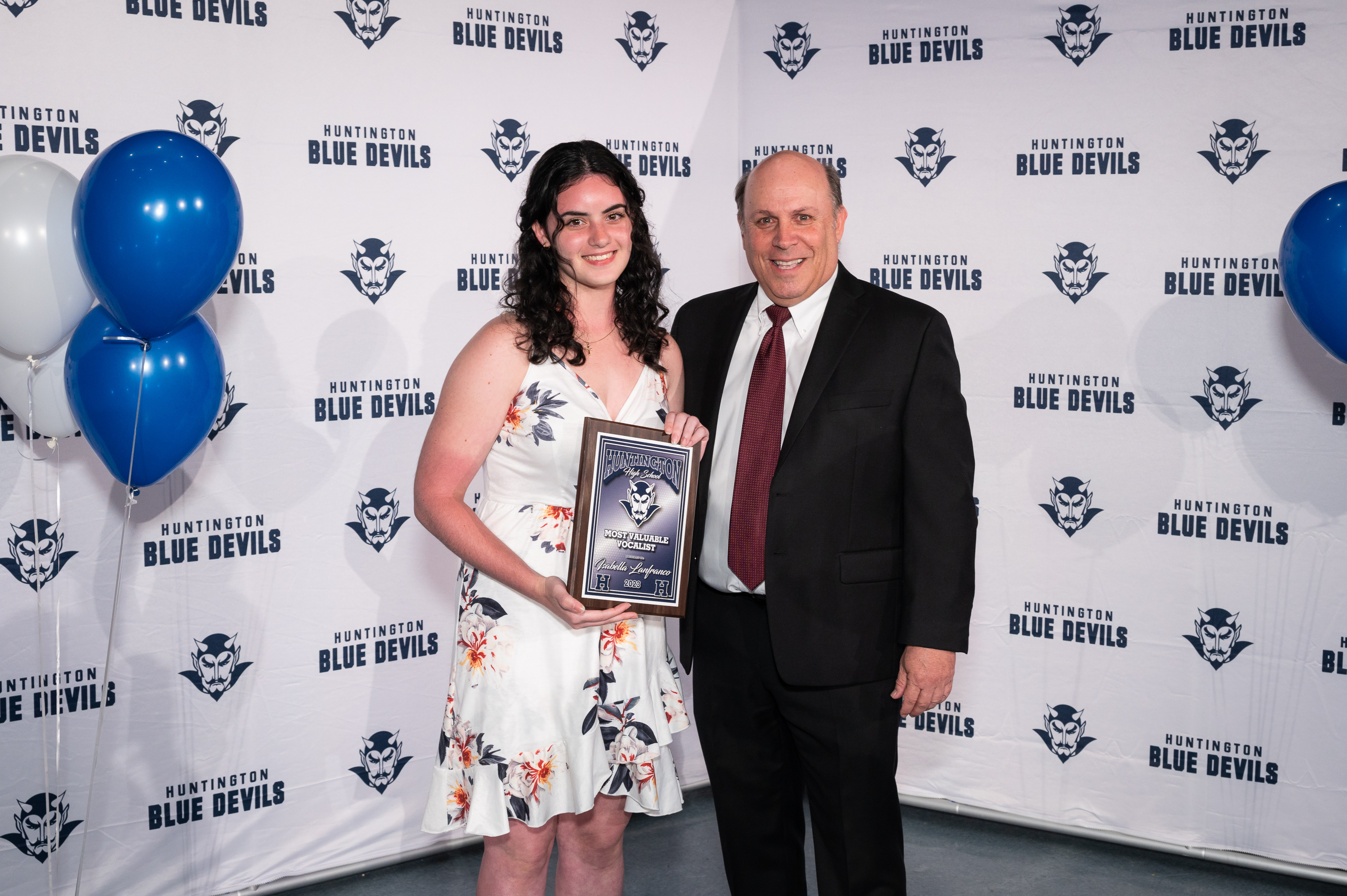  Blue Devil Most Valuable Vocalist Award recipient Isabella Lanfranco with athletic director Jim Hoops. (Darin Reed photo.)  
