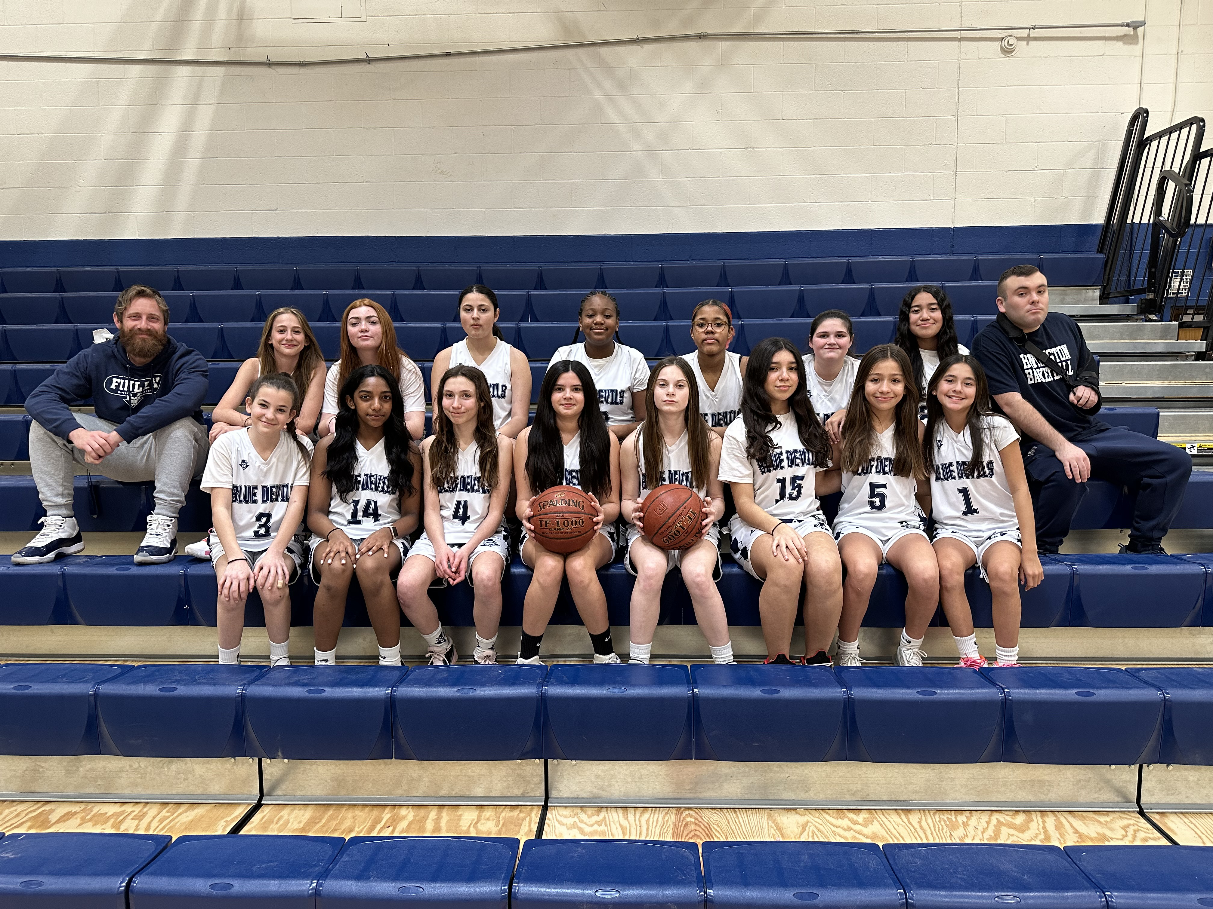 Head coach Jordan Ioviero with his Finley girls' basketball team