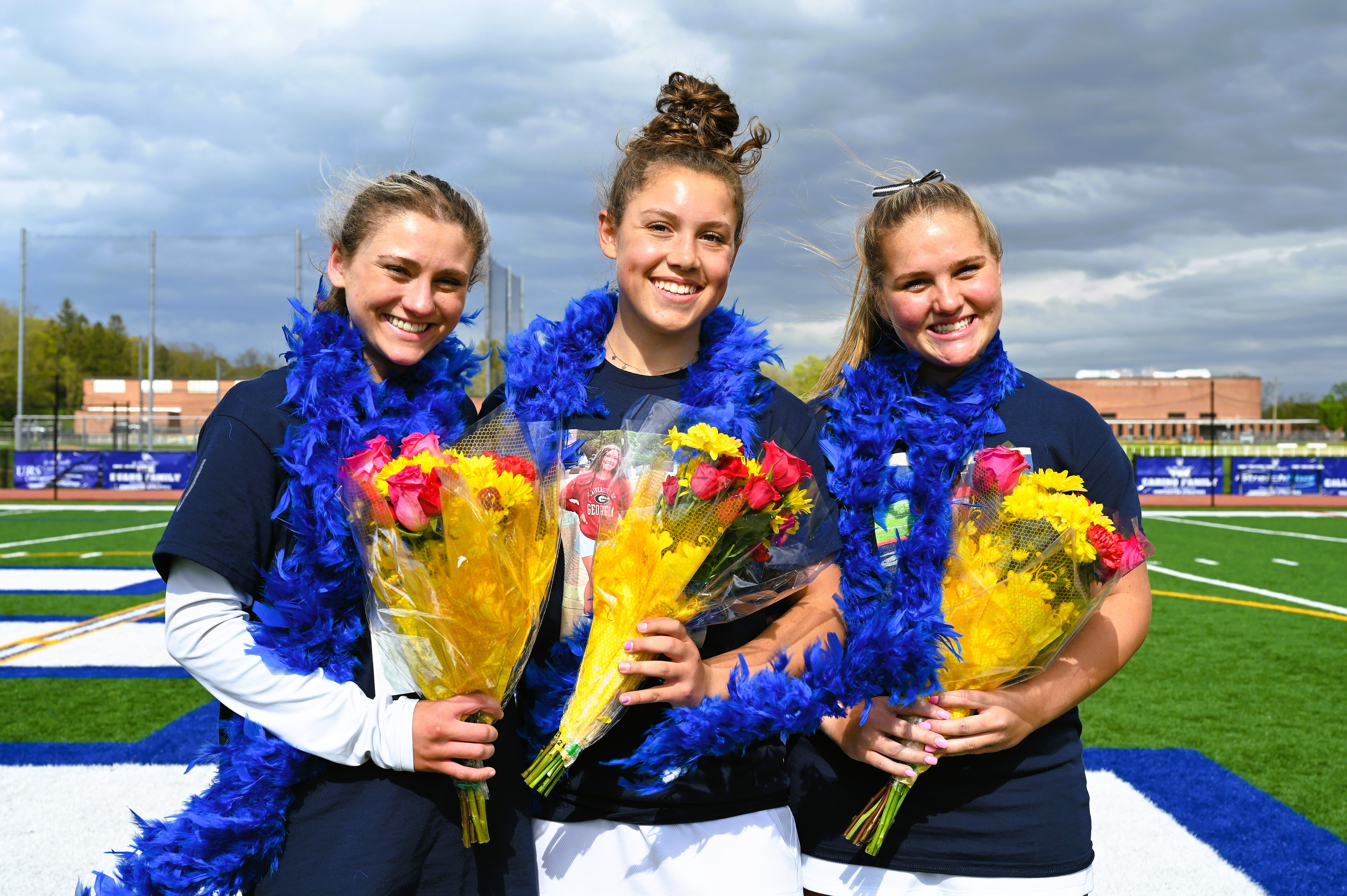  Grace Agrillo, Laurel Bonn and Gianna Forte were celebrated on Blue Devil girls' lacrosse Senior Day.  