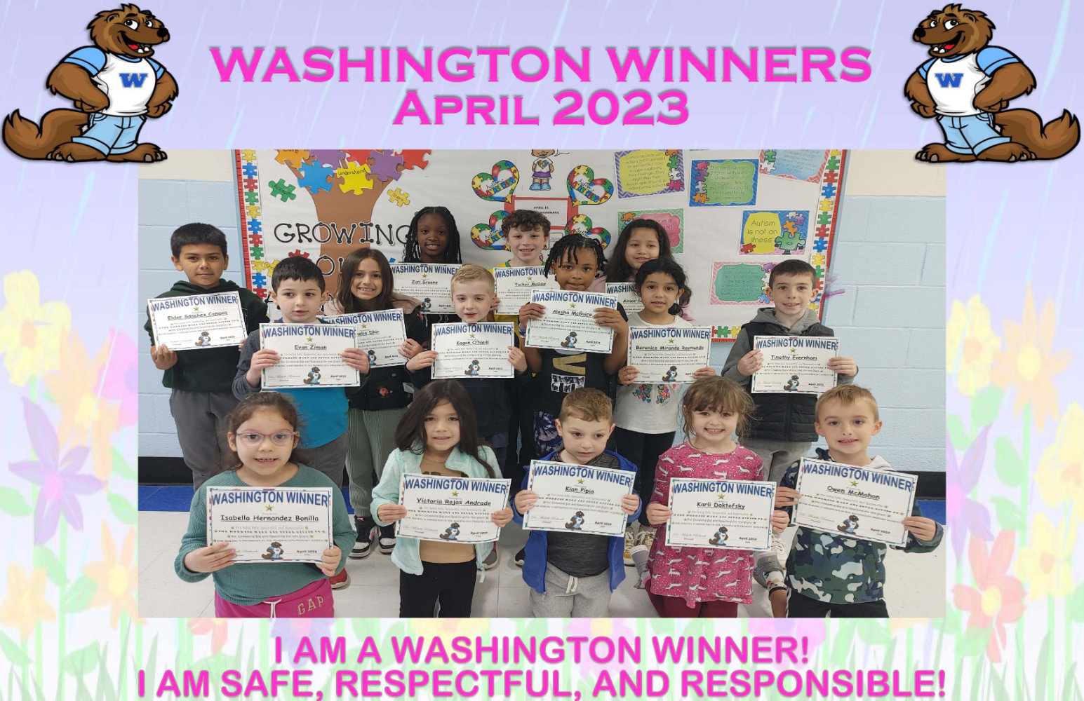  Washington Primary School's April student award recipients.  