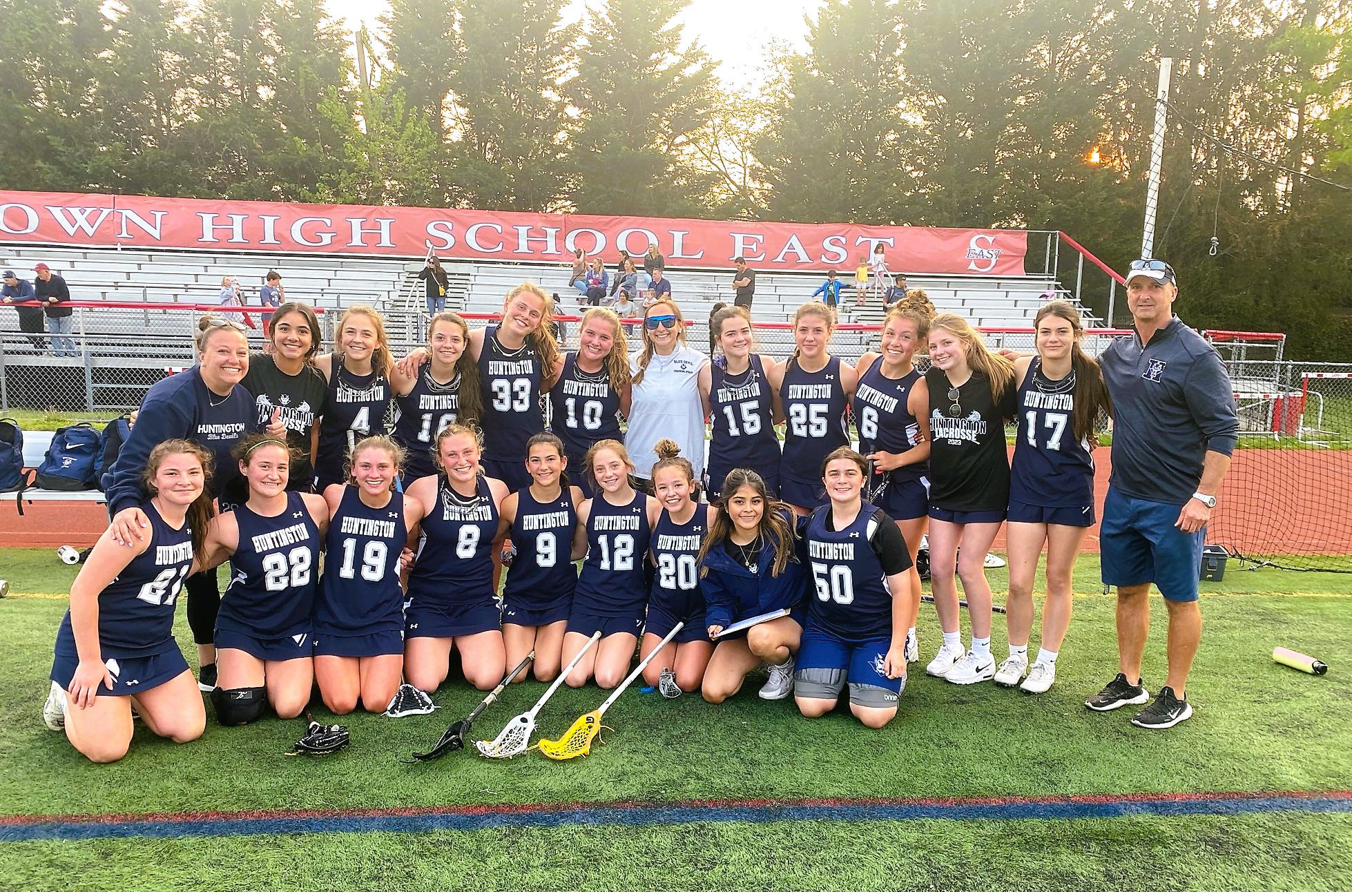  The Huntington girls' lacrosse team after the big win at Smithtown East.   