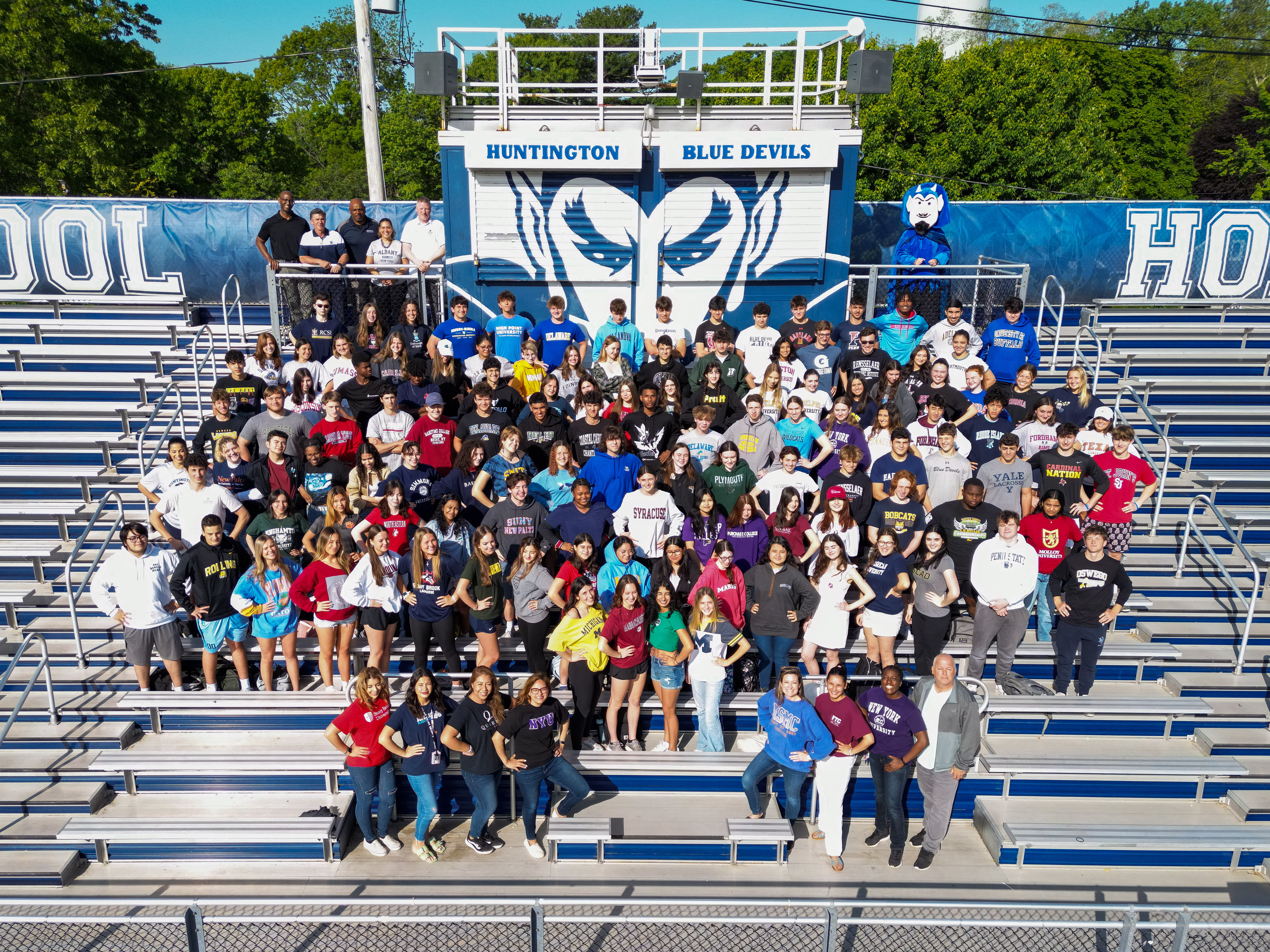  The seniors gathered in Blue Devil Stadium for a Decision Day photo. (Darin Reed photo.)  