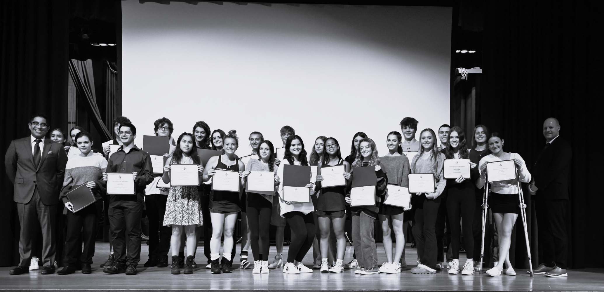  AP Scholar Award recipients with School Board President Xavier Palacios and Supt. Christian Bowen    