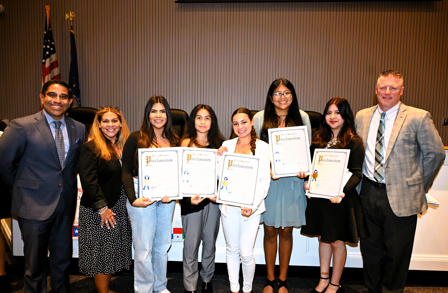  The honorees were joined by school officials at Town Hall.    