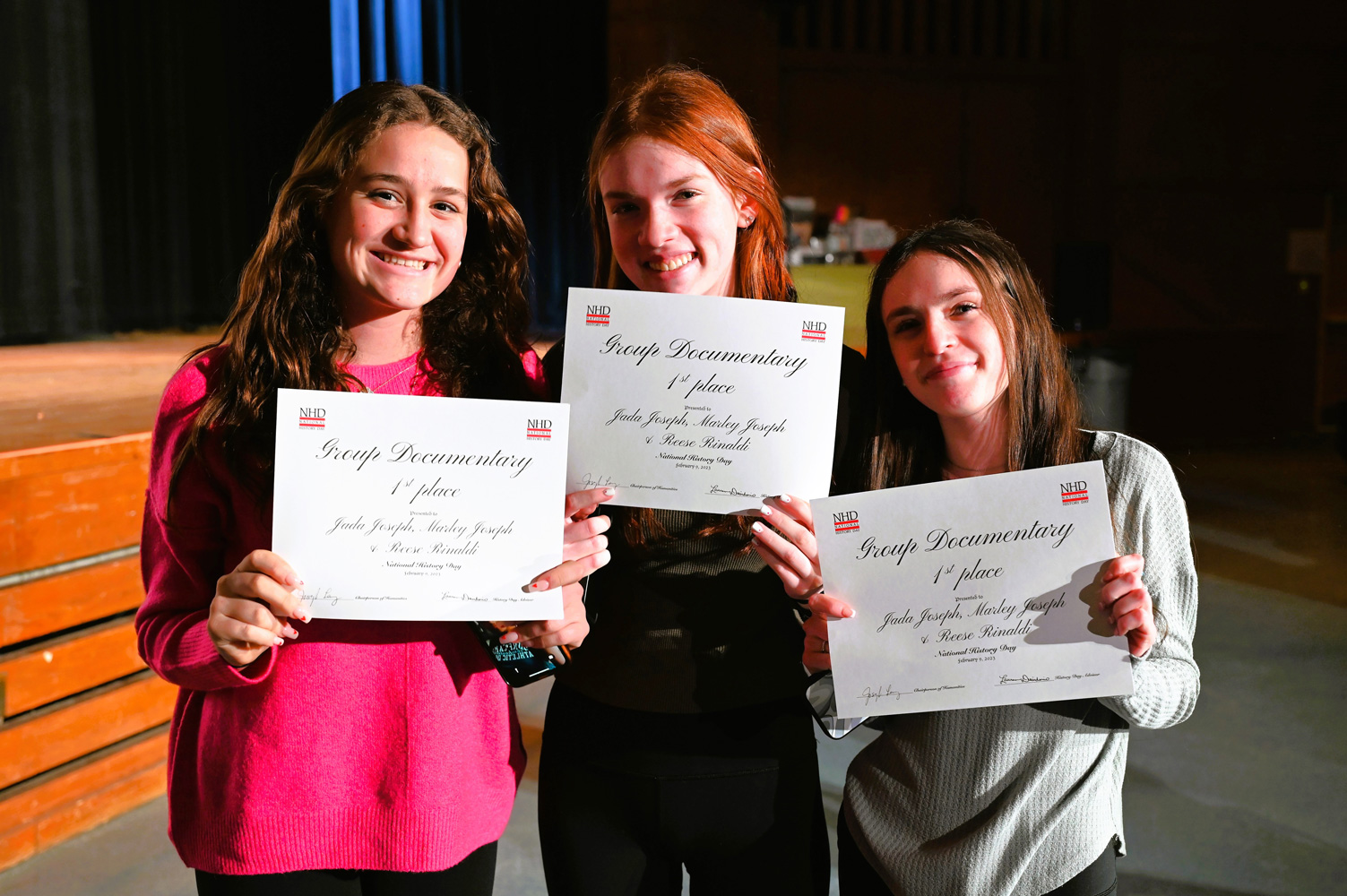  Group Documentary Award winners Reese Rinaldi, Marley Joseph and Jada Joseph.  