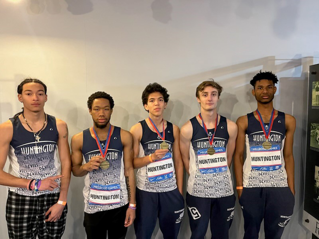 Alterate Ryan Centenno with Jahmar Francis, Matt Armstrong, Nikolai Seferian and Kender Edouazin at the Millrose Games.