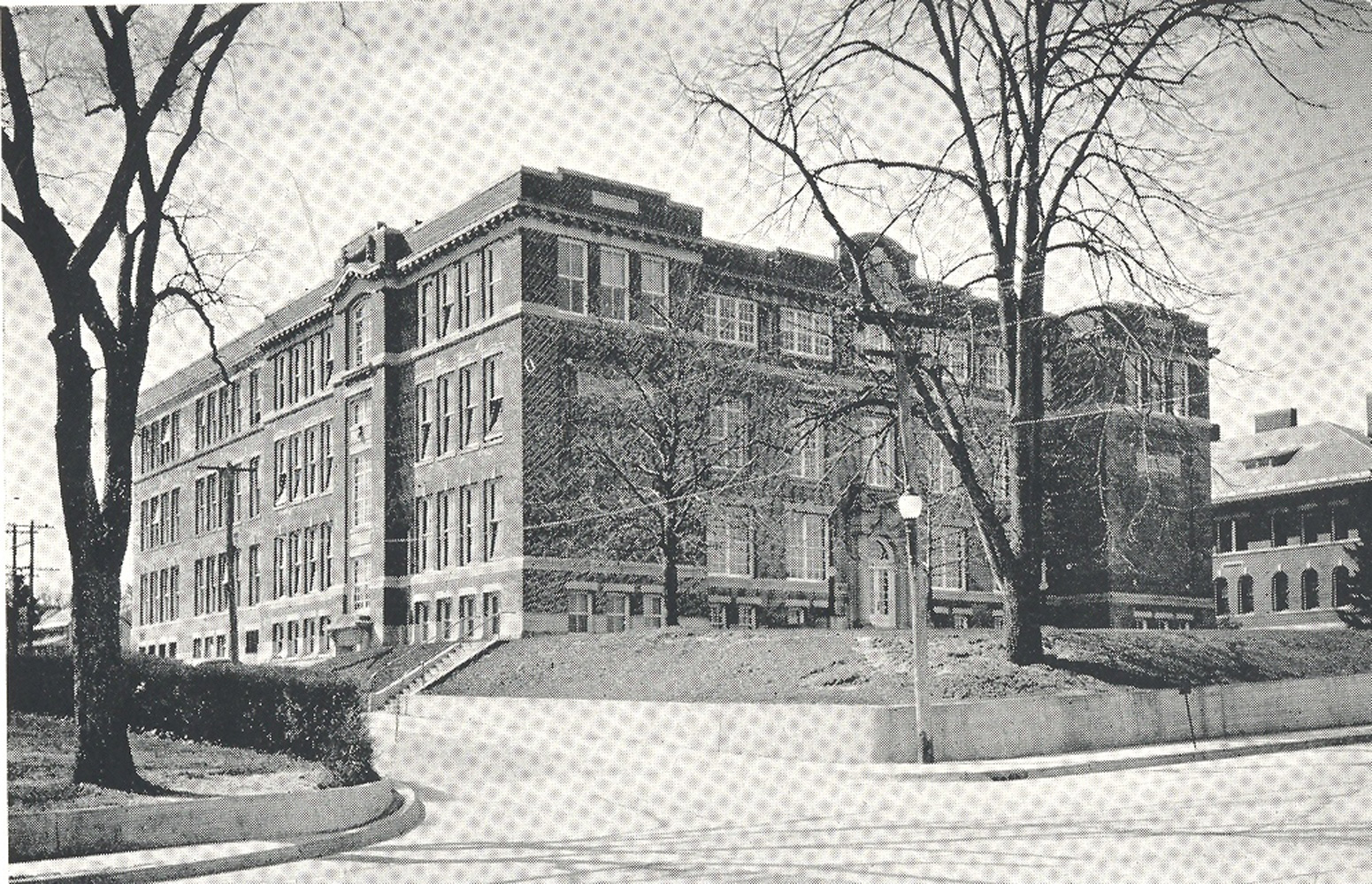 A rare photo showing Huntington High School in 1942 and the Main Street School at the extreme right.  