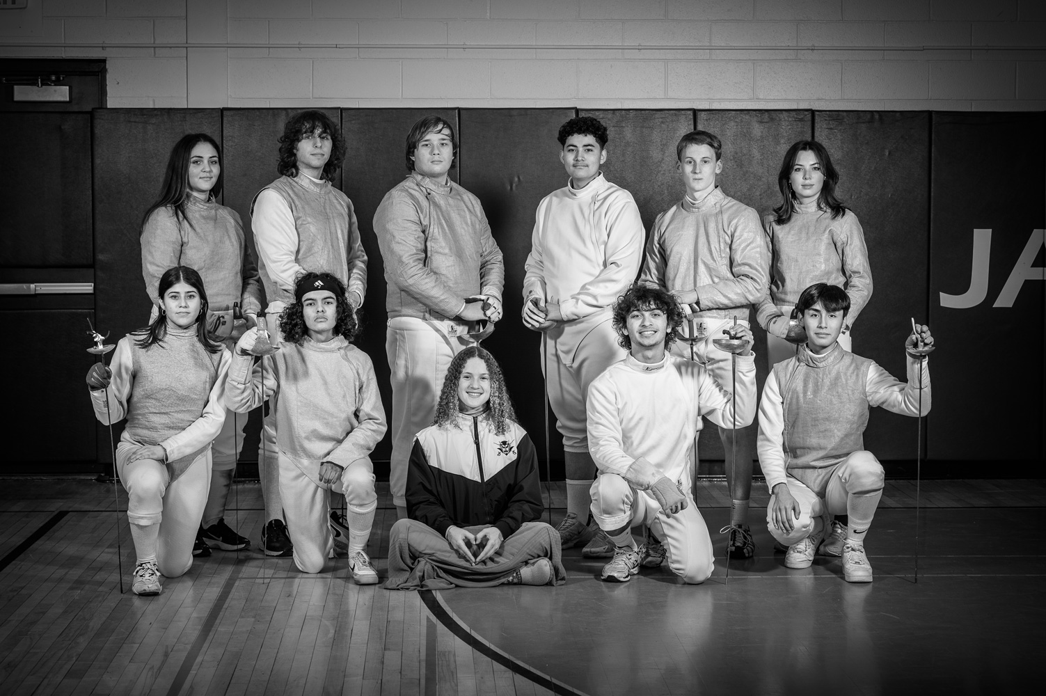 Huntington seniors on the Blue Devil fencing team. (Darin Reed photo.)