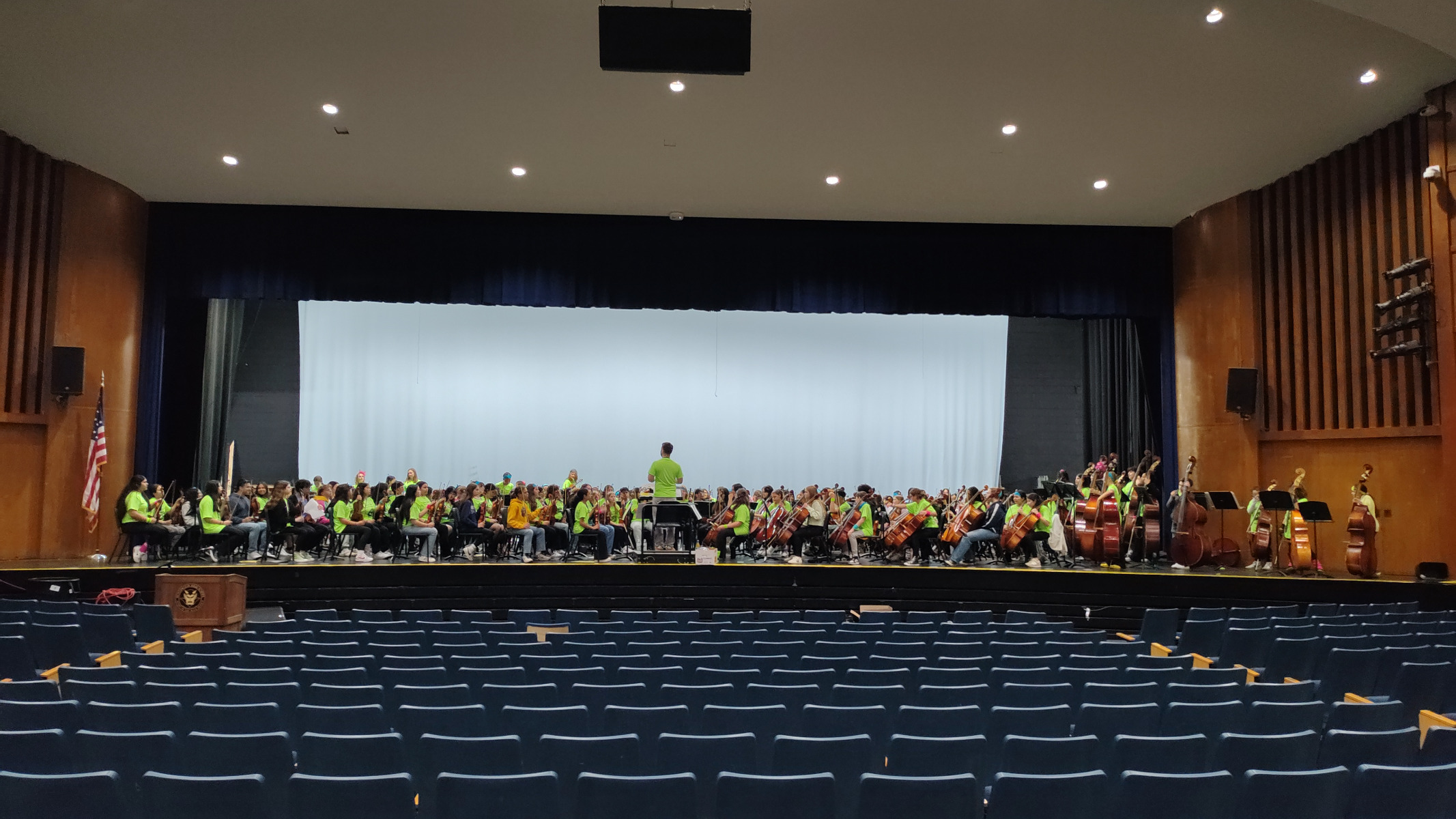  The young musicians filled the high school auditorium stage   