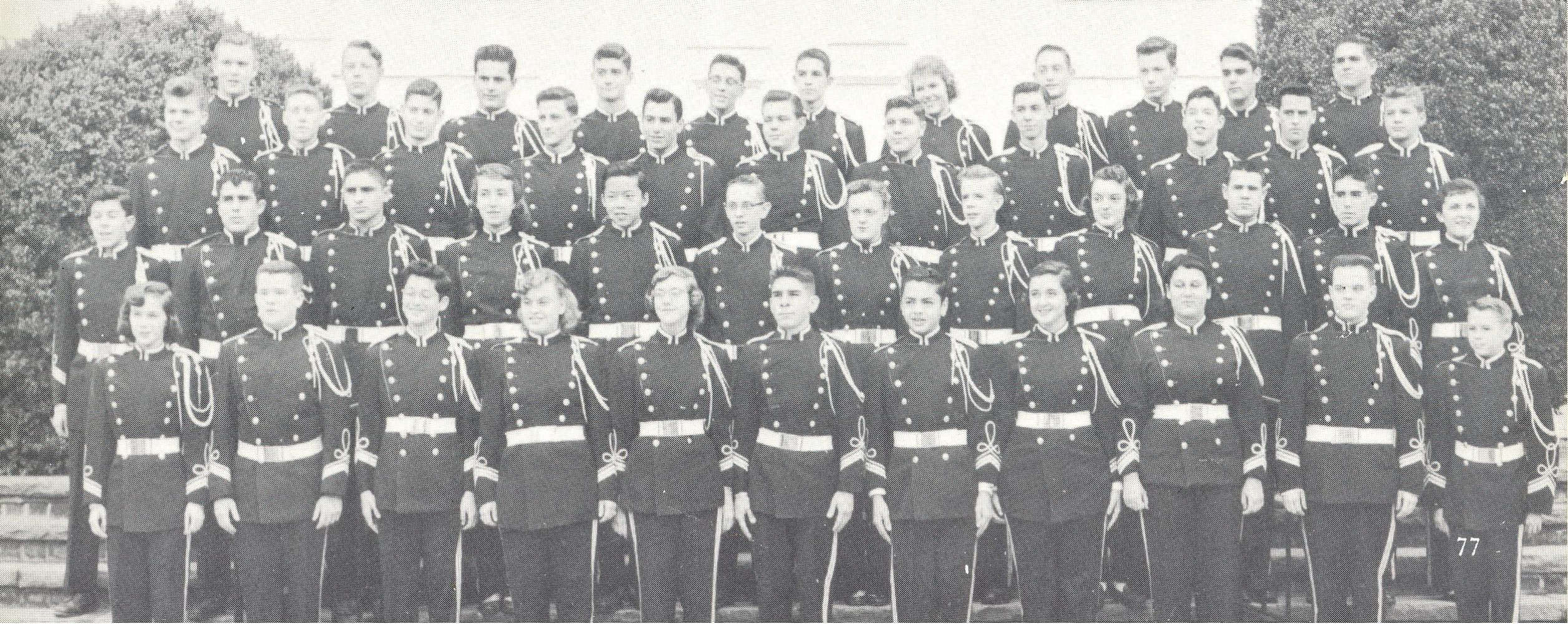 The Blue Devil marching band in 1956-57.