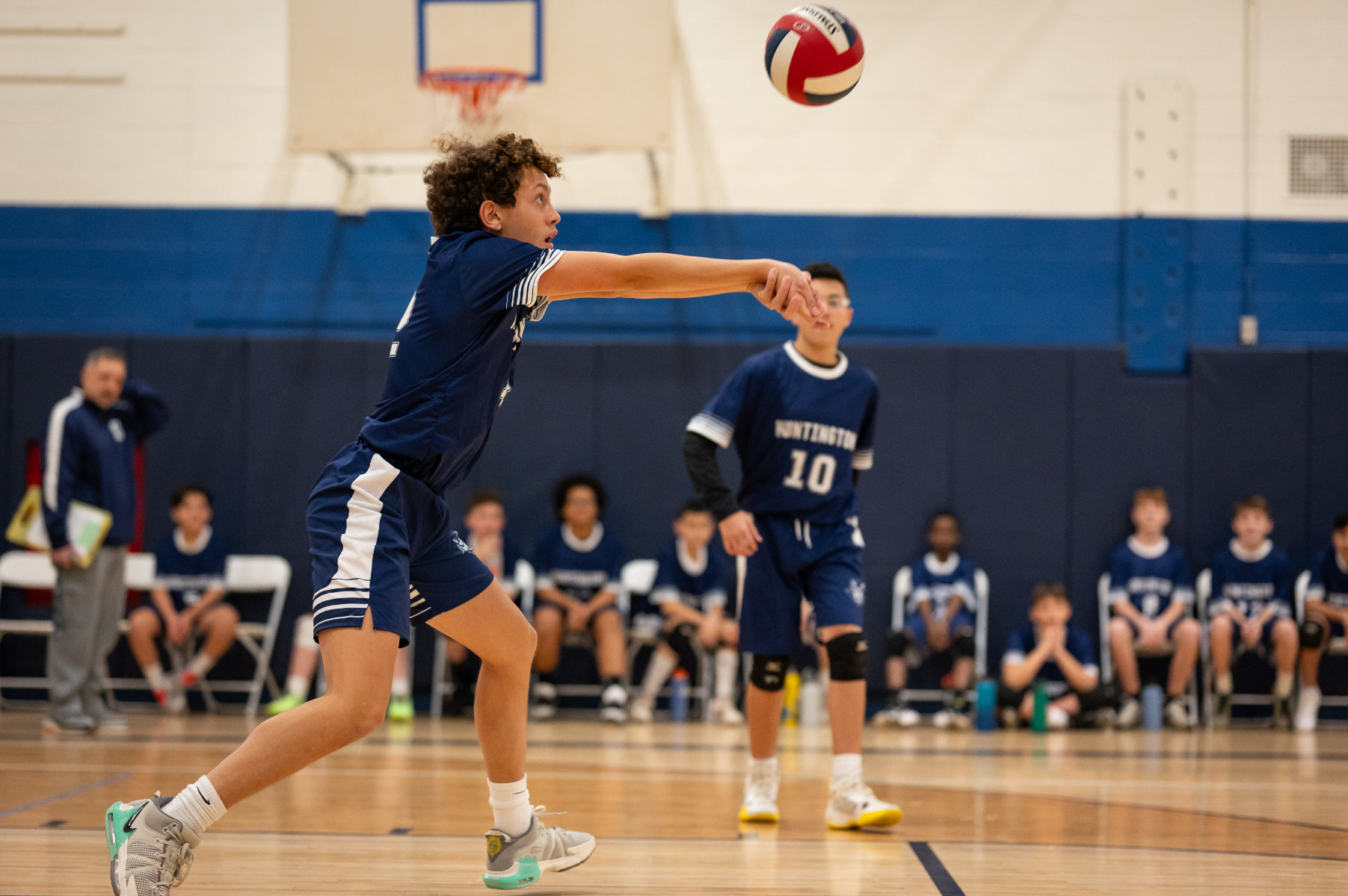 The Finley boys' volleyball team in action last winter. (Darin Reed photo.)