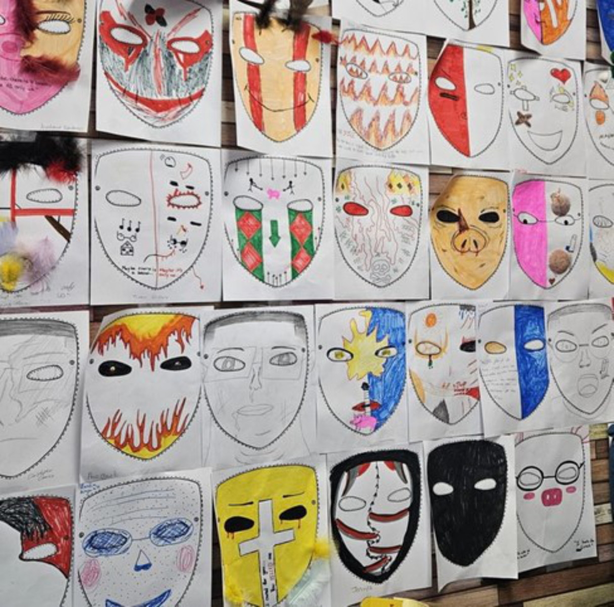  Masks created by sophomores for a Lord of the Flies unit.  