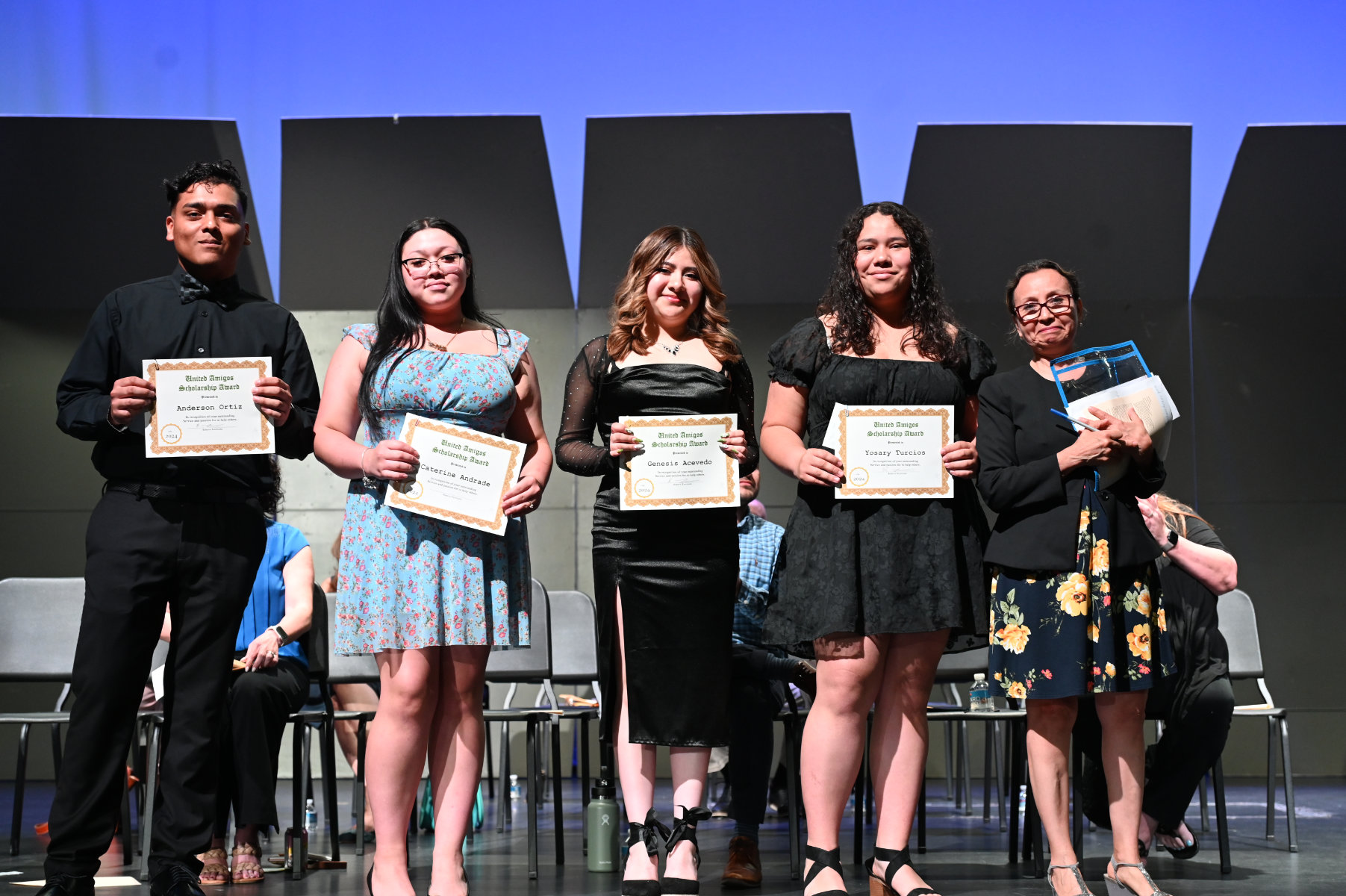  Faculty advisor Rosario Lorenzana  with United Amigos scholarship recipients   