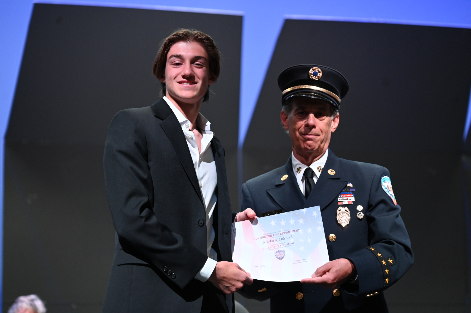  Frank Carino Award recipient Nikolai Lulewich with Ex-Chief Neil Getter   
