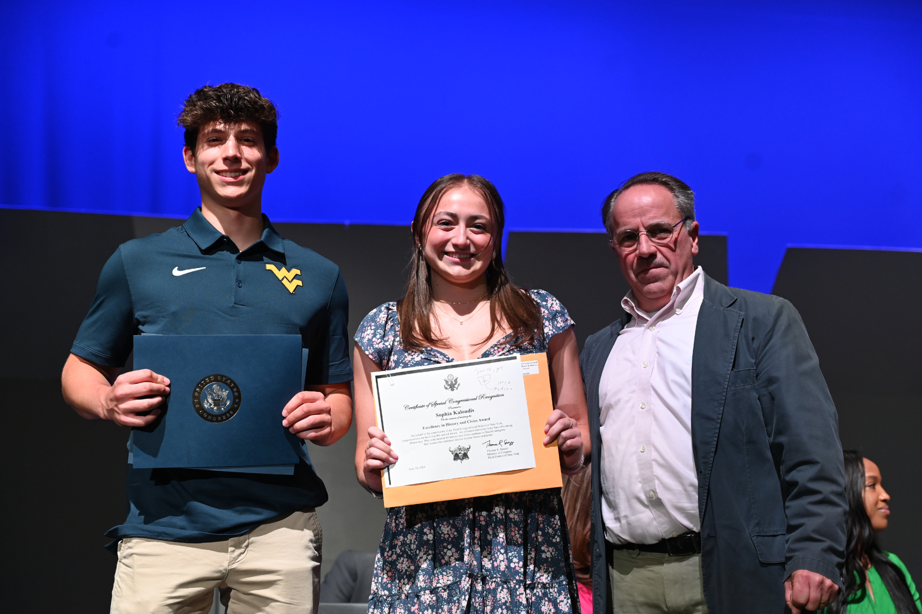  Chris Grover and Sophia Kaloudis with Chairman of Humanities Joseph Leavy (1)  