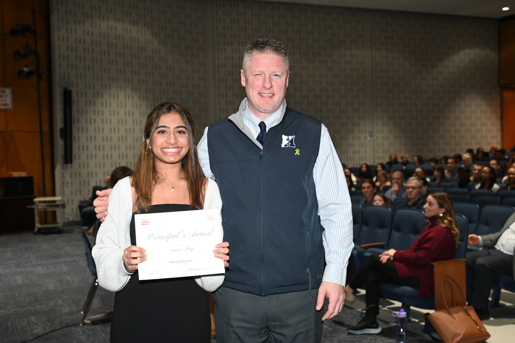  Principal Brenden Cusack with Principal's Award recipient Amani Huq   
