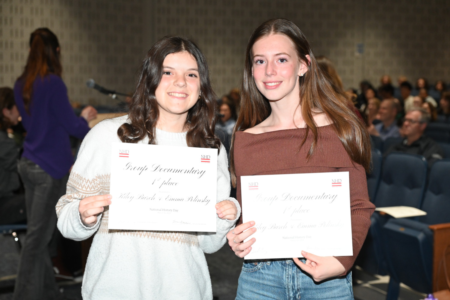  Emma Polinsky and Kiley Barch won first place in the National History Day Group Documentary category.  